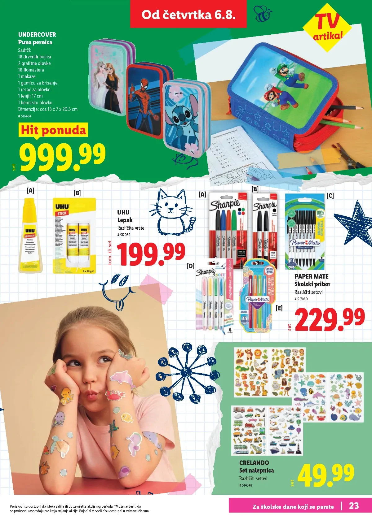 Lidl školski katalog stranica 23 – puna pernica, UHU lepak i Paper Mate pribor