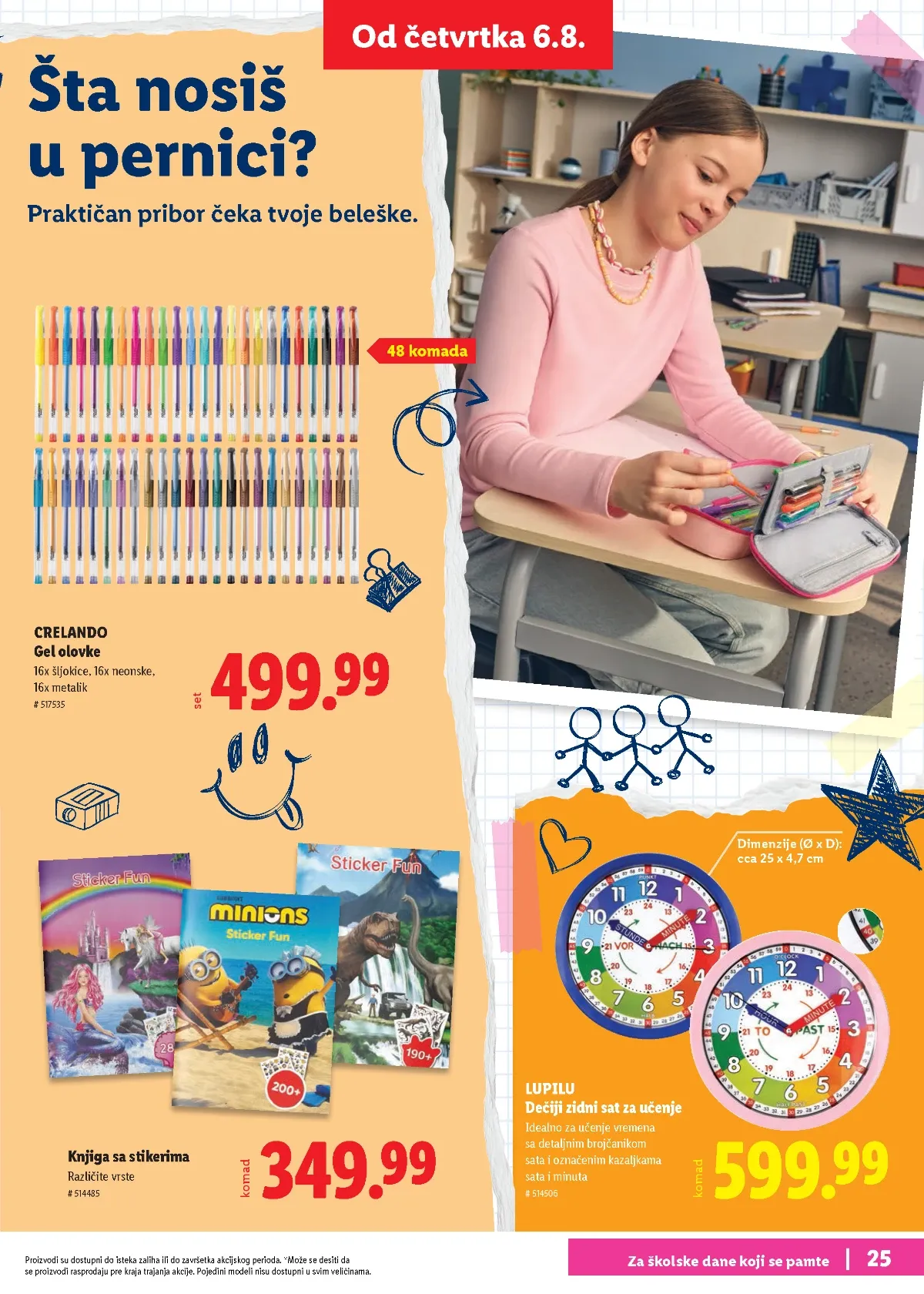 Lidl školski katalog stranica 25 – gel olovke, zidni sat i knjiga sa stikerima