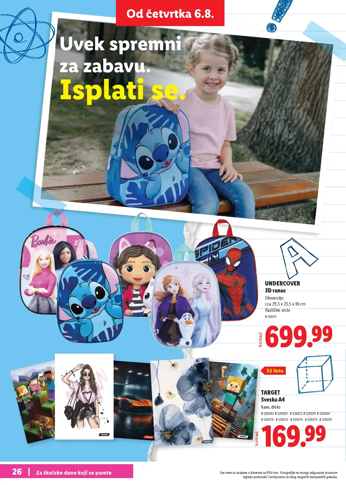 Lidl školski katalog stranica 26 – UNDERCOVER 3D ranac i TARGET školske sveske A4