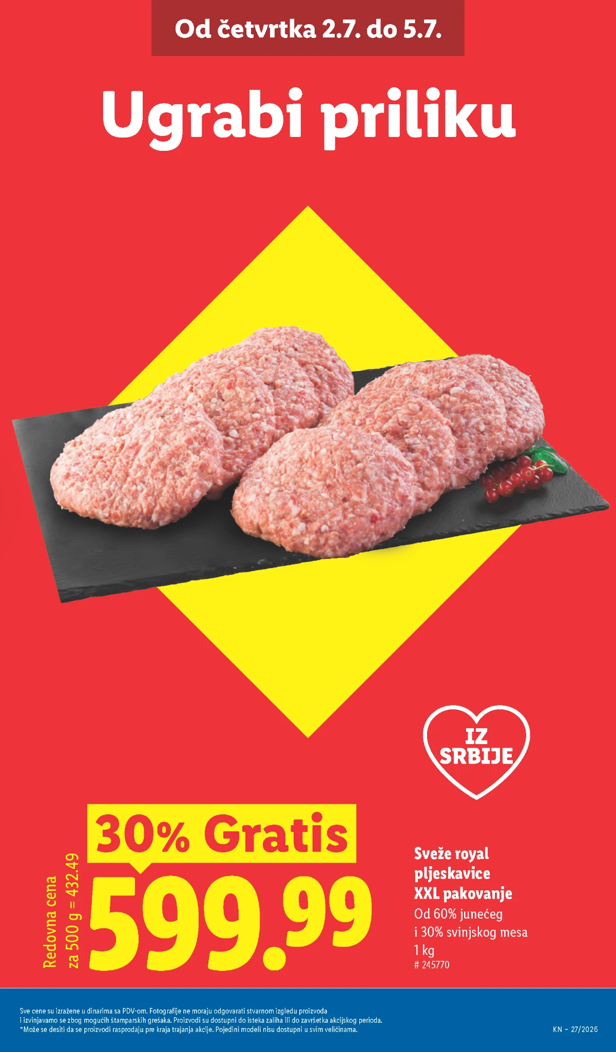 Sveže royal pljeskavice XXL na akciji u Lidl katalogu od 02.07. do 05.07.2026