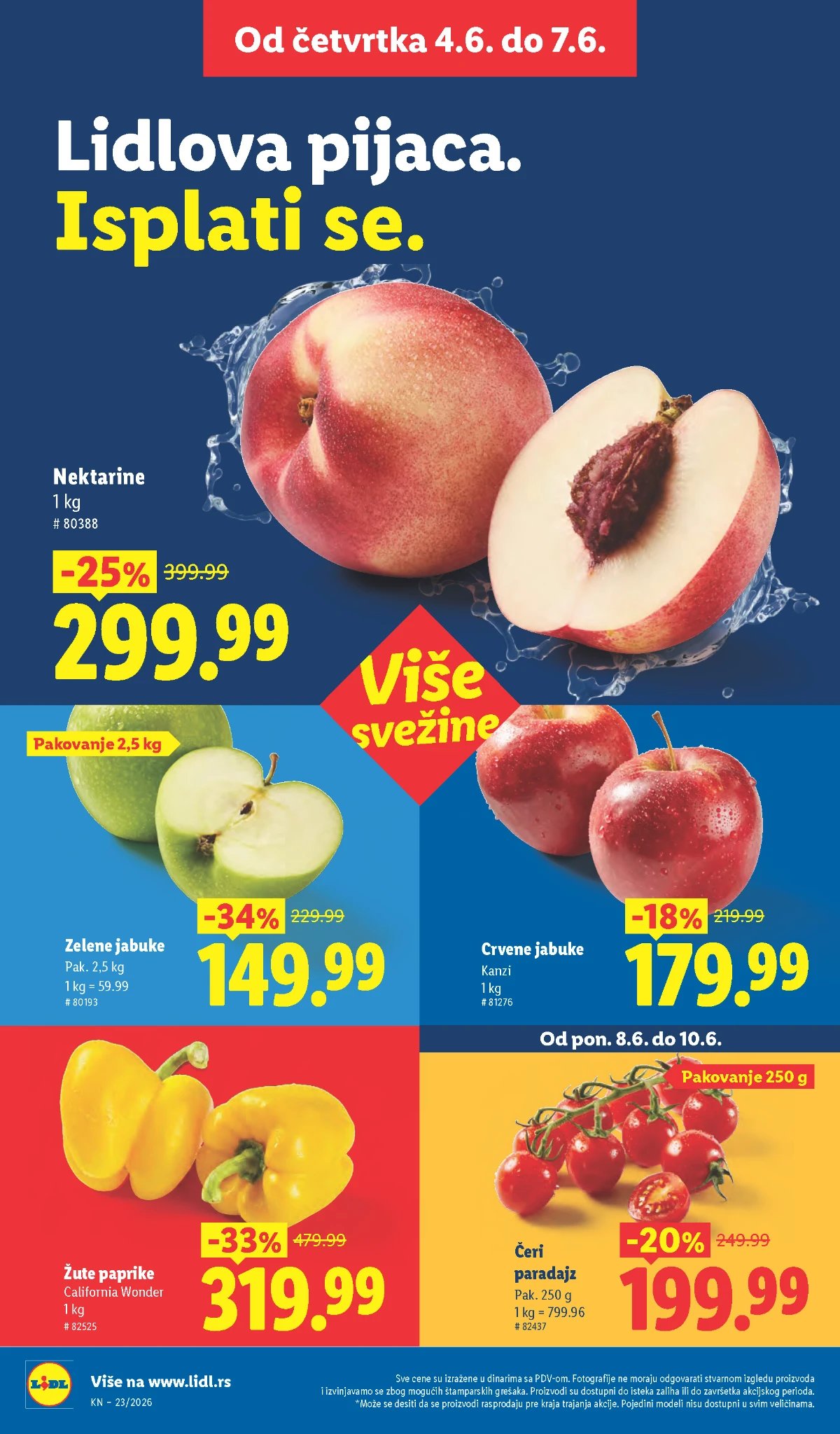 Lidlova pijaca jun 2026 – nektarine, jabuke, paprika i paradajz na akciji
