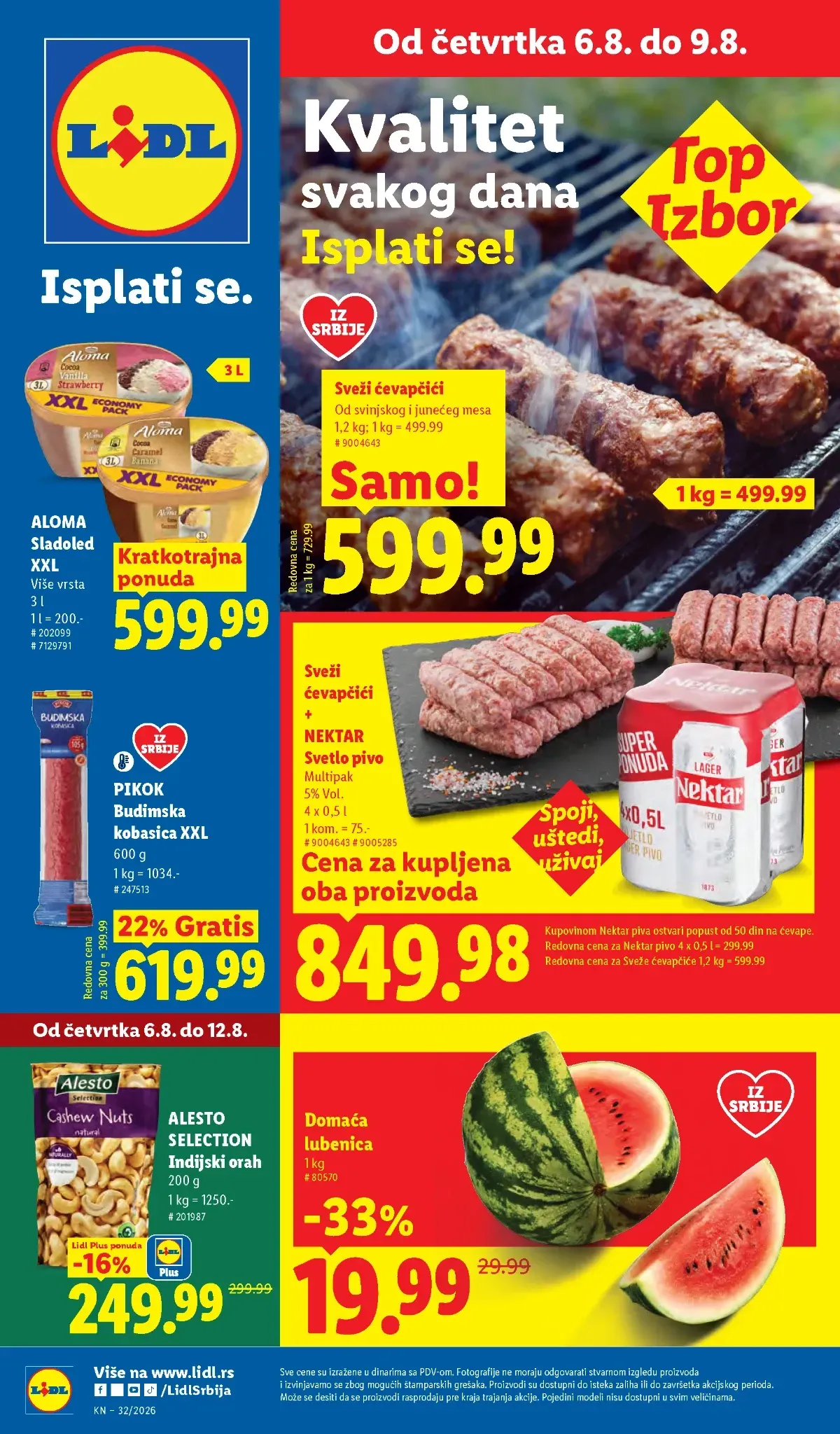 Lidl katalog do 12.08.2026. – Lidl Plus ponude, sveže meso, voće, povrće, prehrana i proizvodi za domaćinstvo po akcijskim cenama