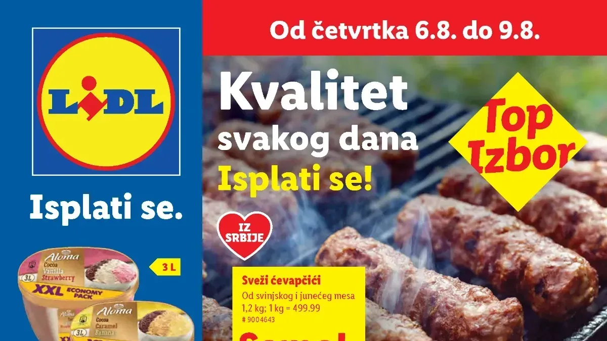 Lidl katalog do 12.08.2026. – Lidl Plus ponude, Lidlova pijaca, sveže meso, voće, povrće i proizvodi za domaćinstvo