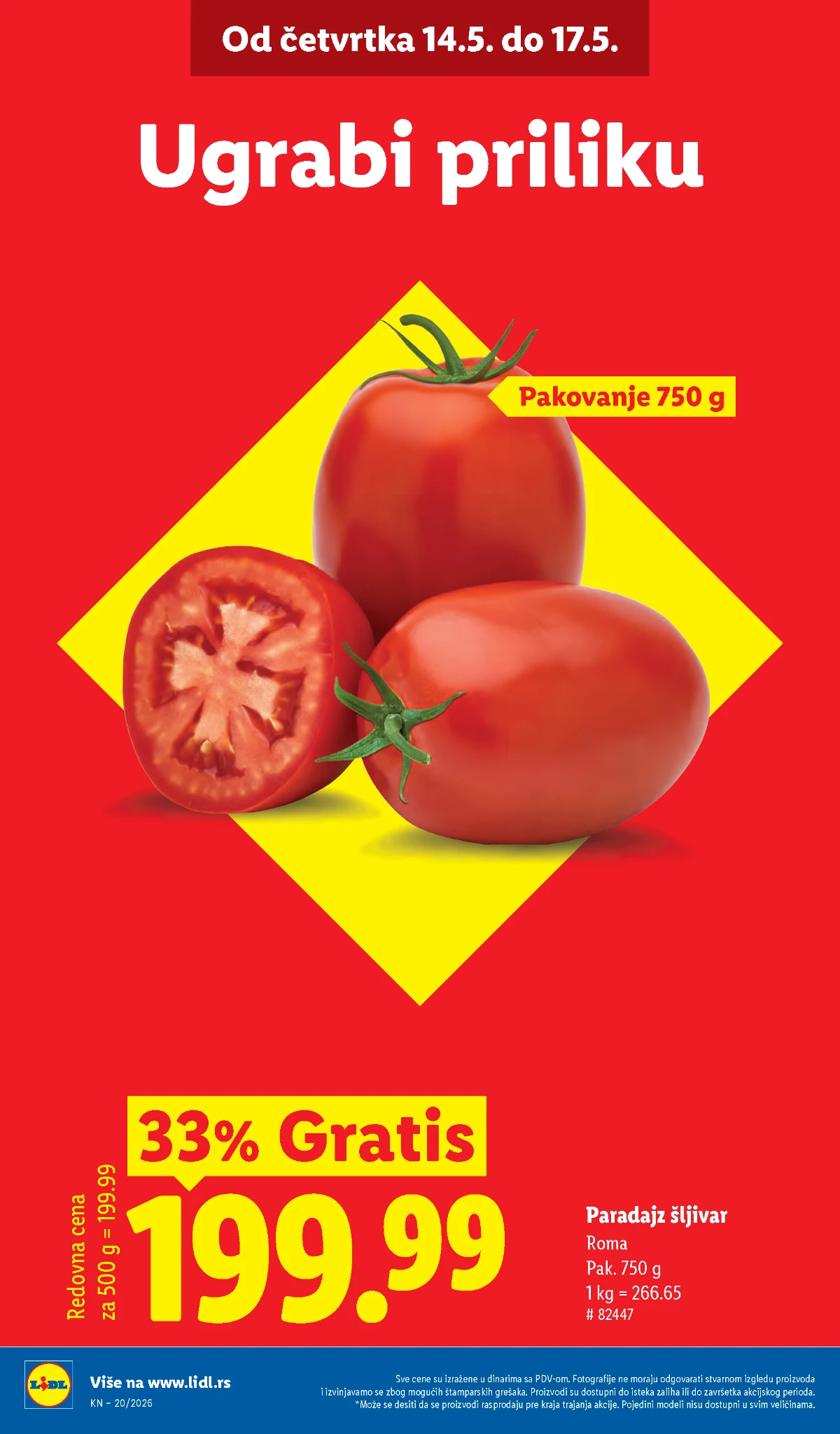 Lidl akcija paradajz šljivar 199,99 din i sveže povrće u katalogu maj 2026