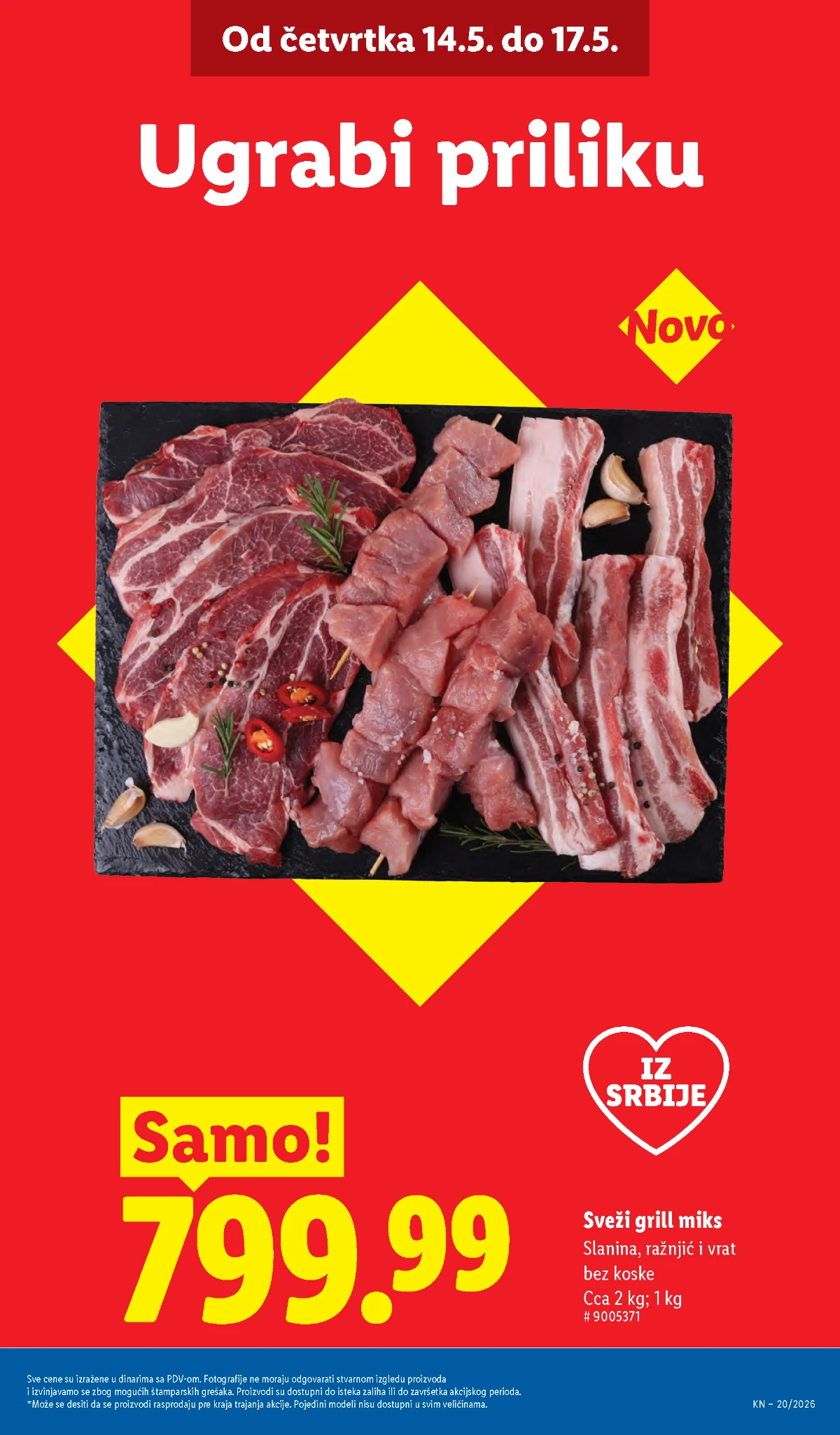 Lidl mesara Srbija maj 2026 – grill miks 799,99 din i domaće kobasice