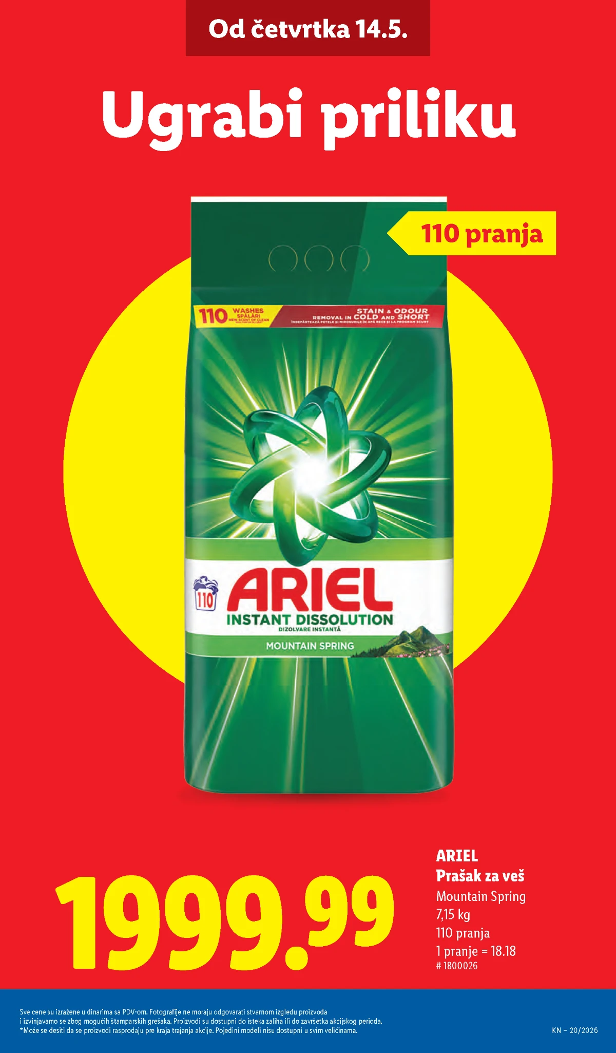 Lidl kućna hemija maj 2026 – Ariel prašak 7,15 kg po akcijskoj ceni