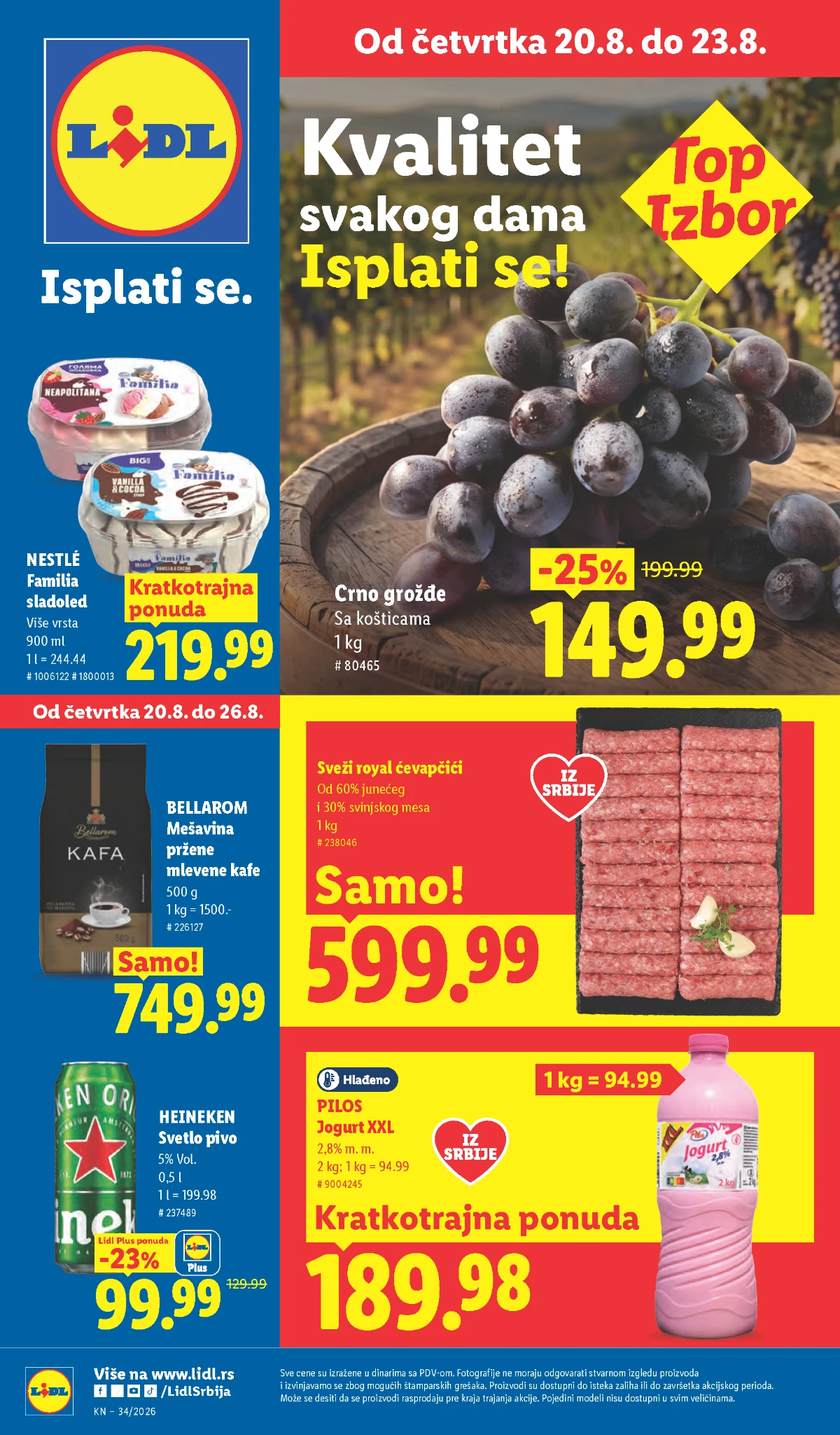 Lidl najava akcije od 20.08.2026. – nova ponuda mesa, voća, kafe, sladoleda, pića i Lidl Plus akcija