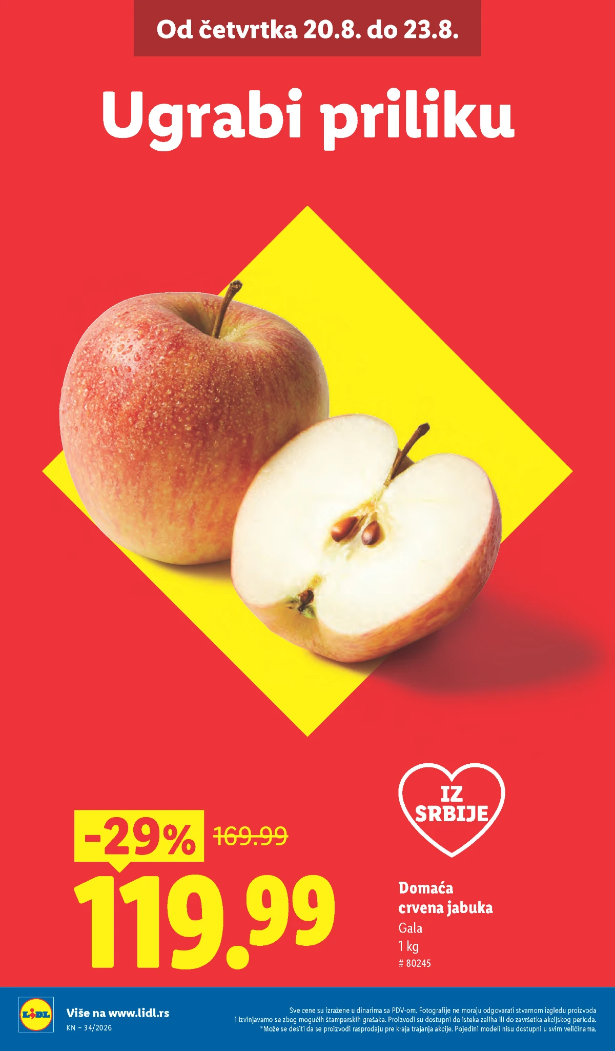 Lidl akcija od 20.08.2026. – domaća crvena jabuka Gala na sniženju