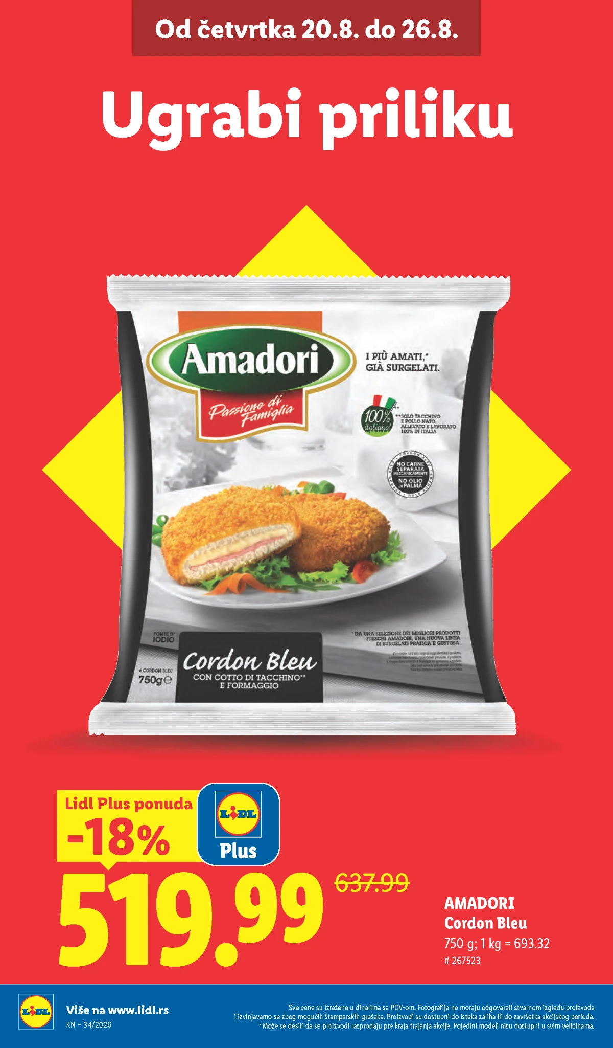 Lidl akcija od 20.08.2026. – Amadori Cordon Bleu uz Lidl Plus popust