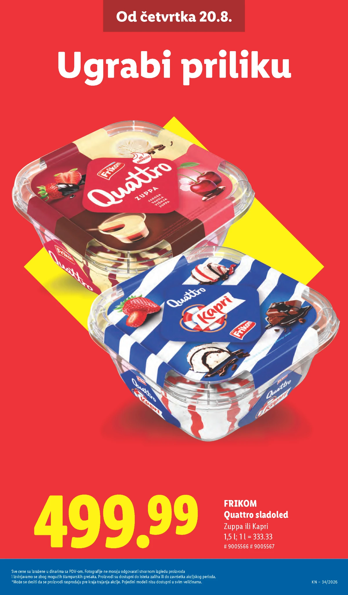 Lidl akcija od 20.08.2026. – Frikom Quattro Zuppa i Kapri sladoled