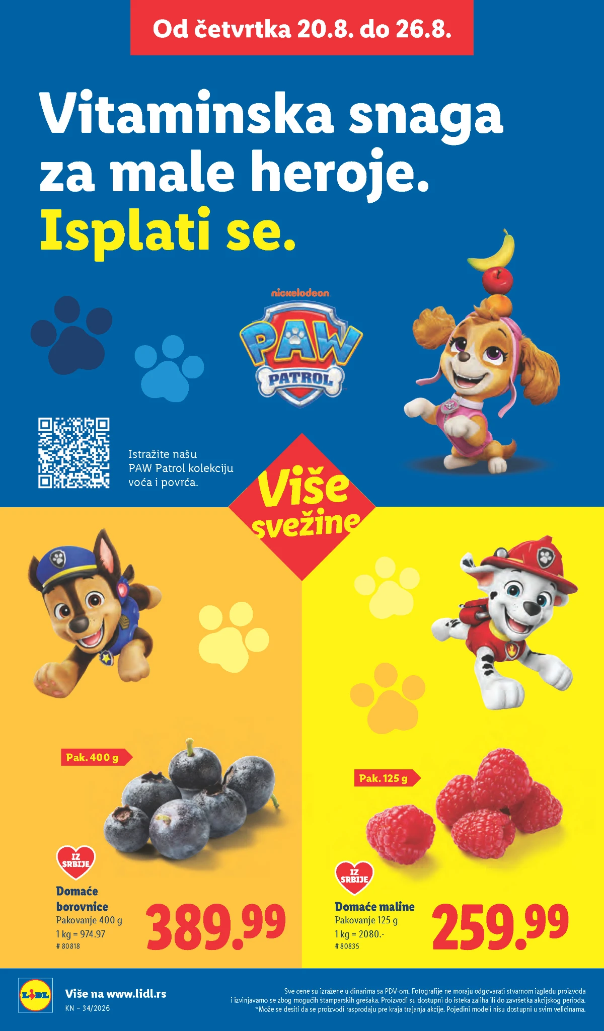 Lidl akcija od 20.08.2026. – domaće borovnice i maline iz PAW Patrol ponude