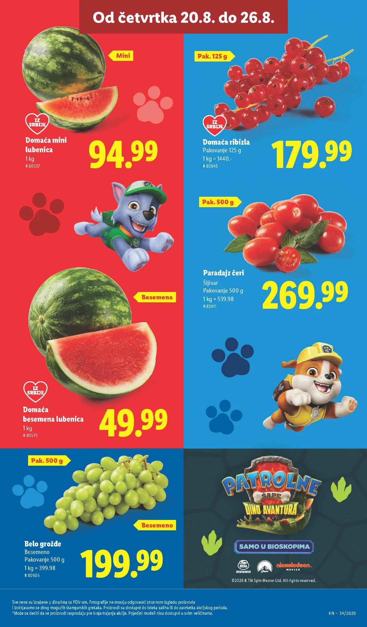 Lidl akcija od 20.08.2026. – lubenica, ribizla, paradajz čeri i grožđe