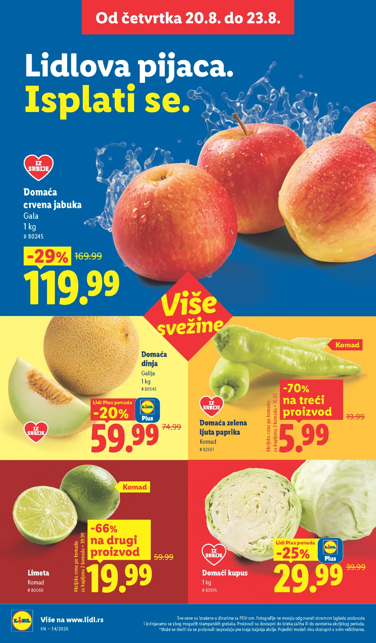 Lidl akcija od 20.08.2026. – jabuka Gala, dinja, kupus, limeta i ljuta paprika