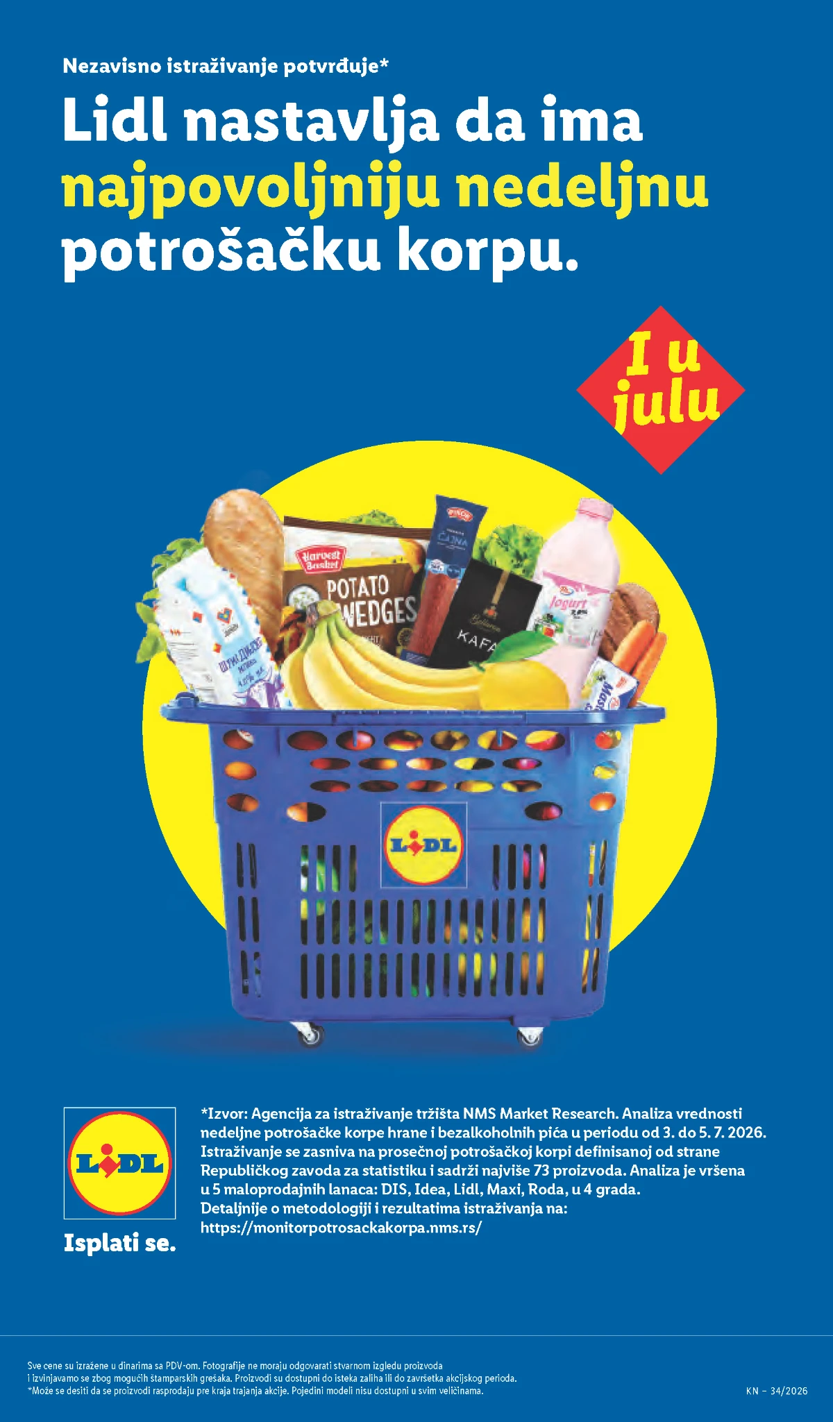 Lidl potrošačka korpa – rezultati nezavisnog istraživanja NMS Market Research za jul 2026.