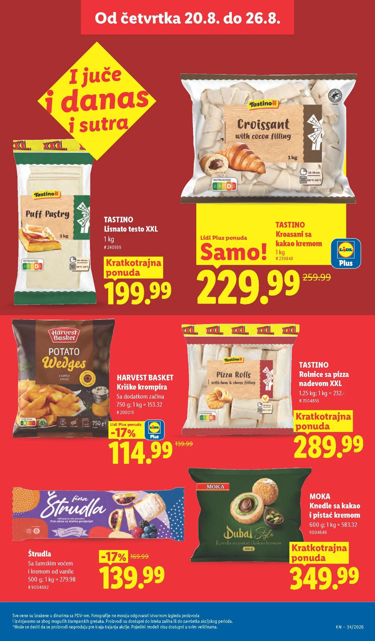 Lidl akcija od 20.08.2026. – Tastino kroasani i lisnato testo, štrudla, krompir i Moka knedle