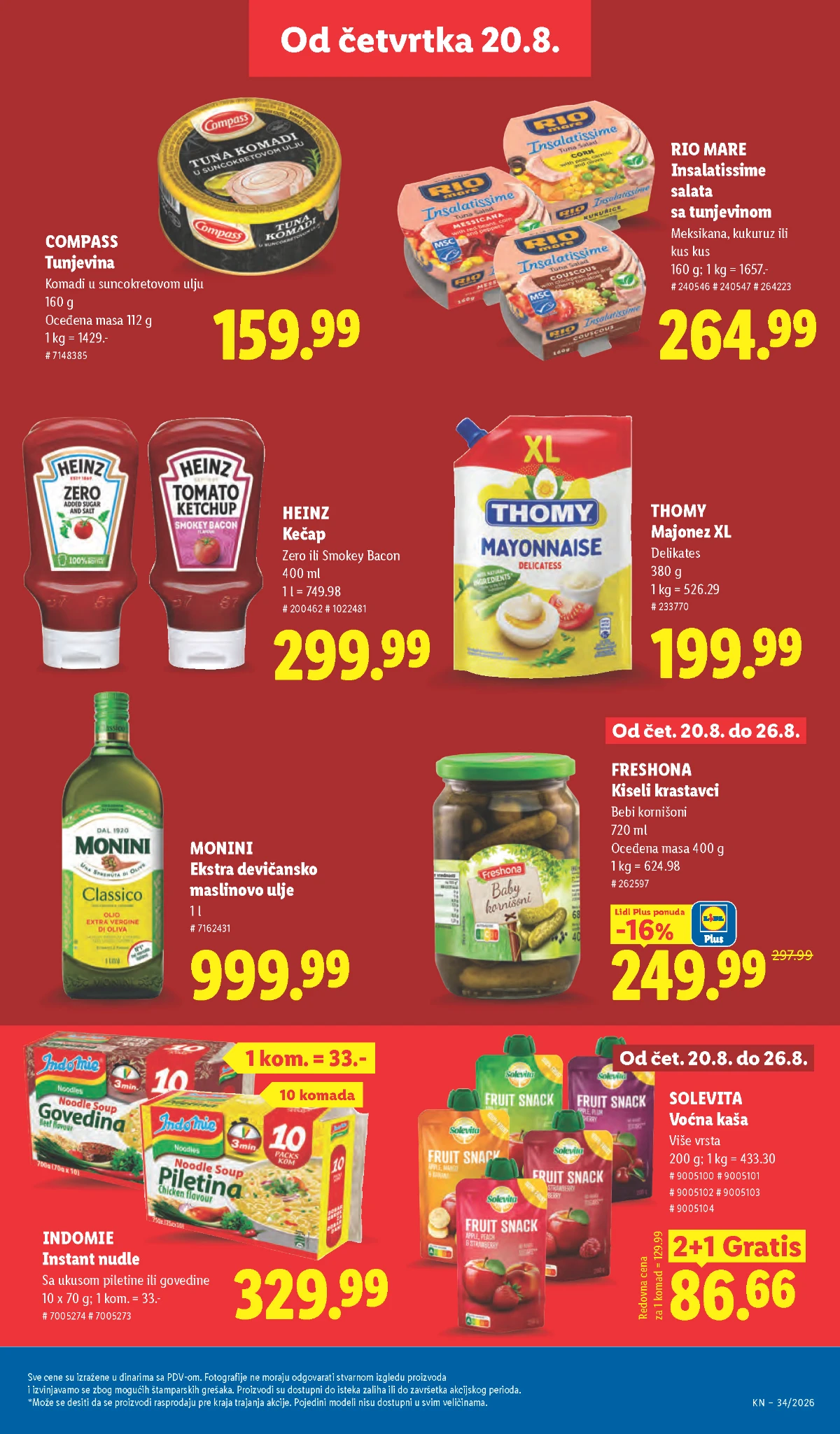 Lidl akcija od 20.08.2026. – Heinz kečap, Thomy majonez, Monini maslinovo ulje, tunjevina i Rio Mare