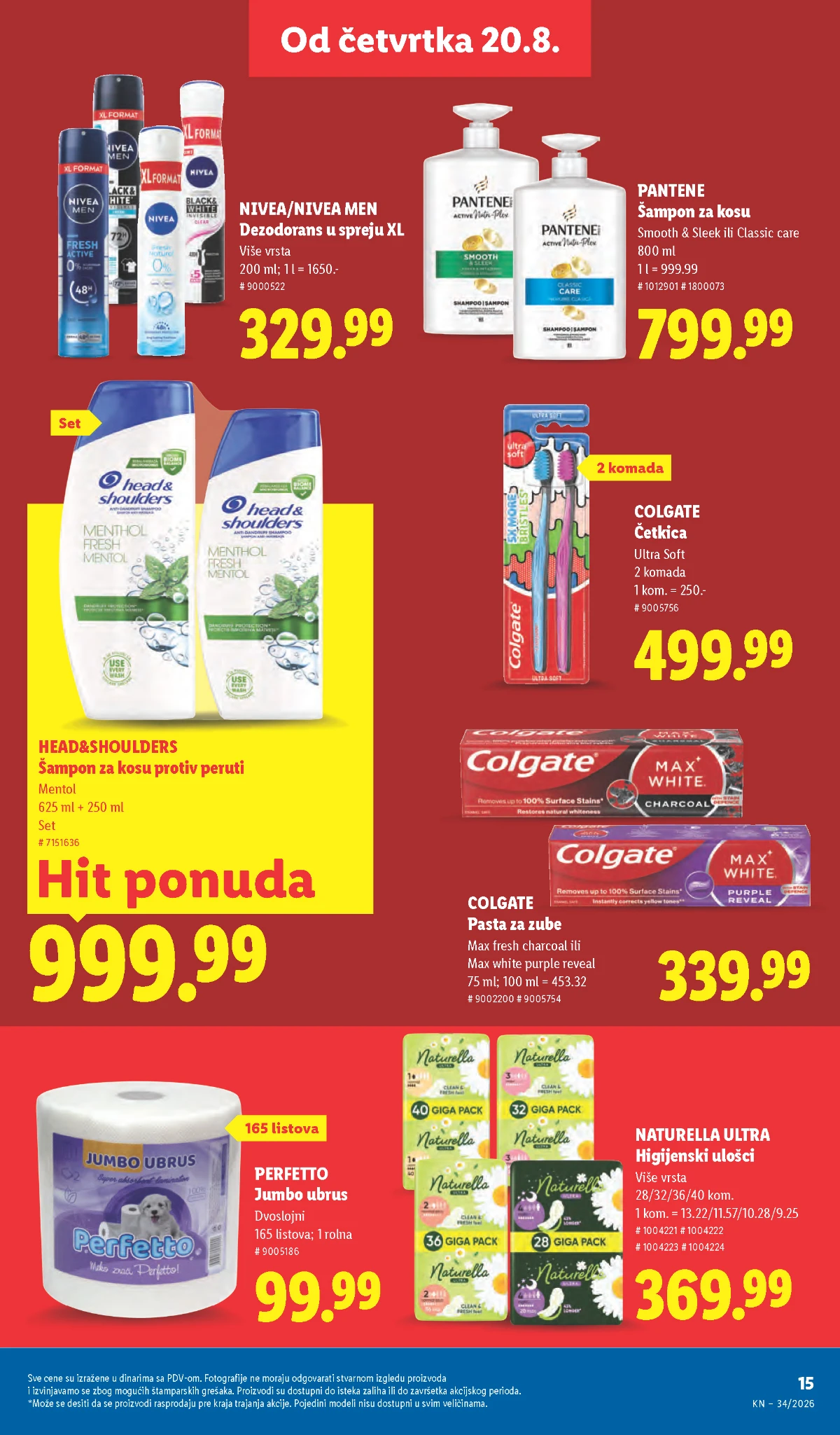 Lidl akcija od 20.08.2026. – Pantene, Head and Shoulders, Colgate, Nivea i Naturella