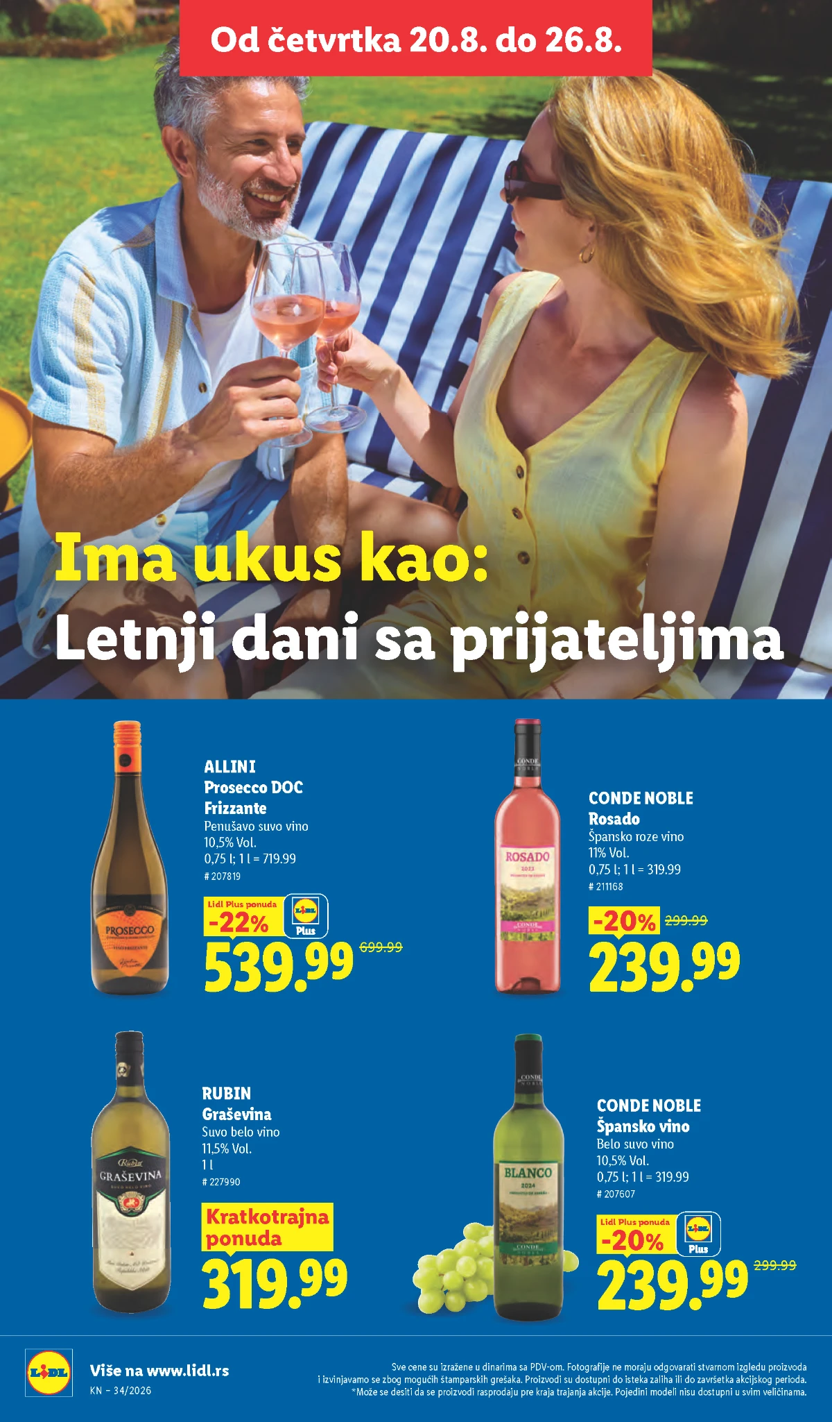 Lidl akcija od 20.08.2026. – Allini Prosecco, Conde Noble i Rubin Graševina