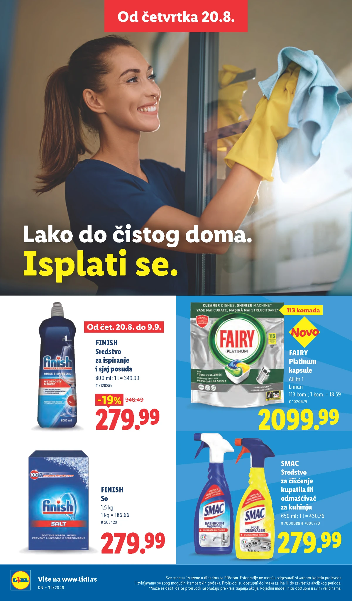 Lidl akcija od 20.08.2026. – Finish, Fairy i Smac proizvodi za pranje i čišćenje