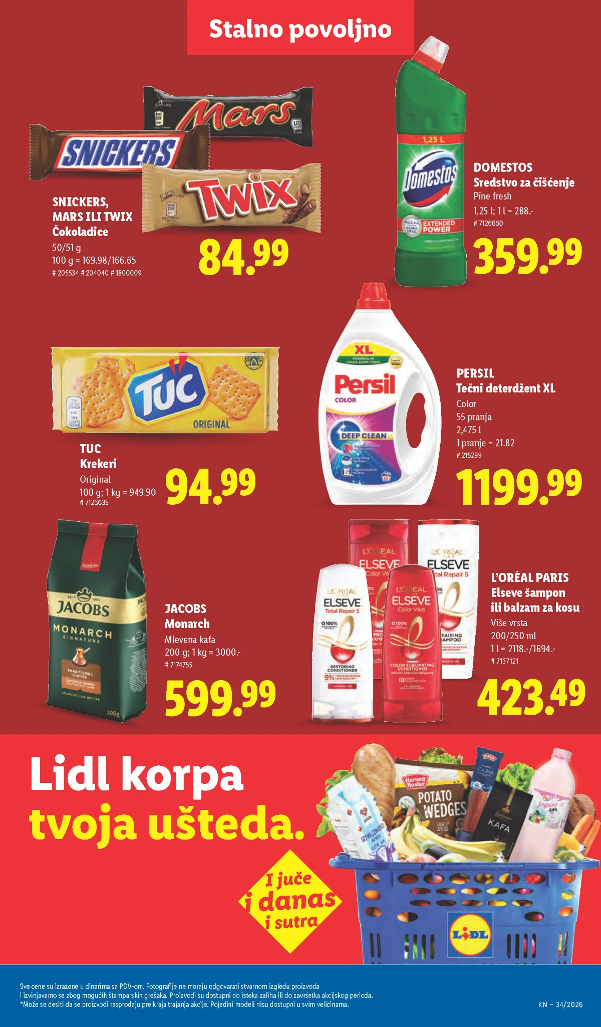 Lidl stalno povoljno – Persil deterdžent, Domestos, L'Oréal Elseve, Jacobs kafa, TUC i čokoladice