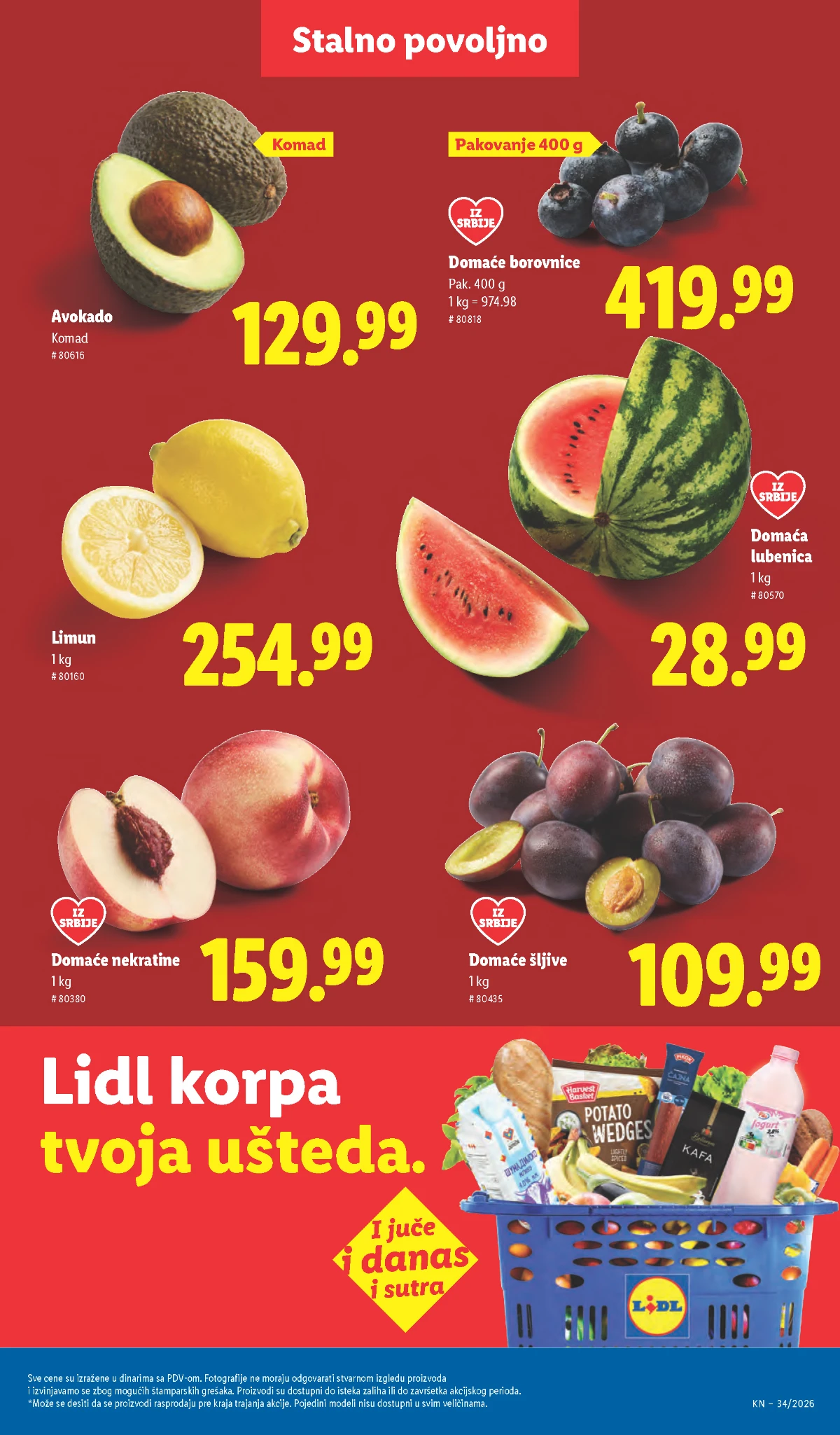 Lidl stalno povoljno – domaće šljive, lubenica, nektarine, borovnice, limun i avokado