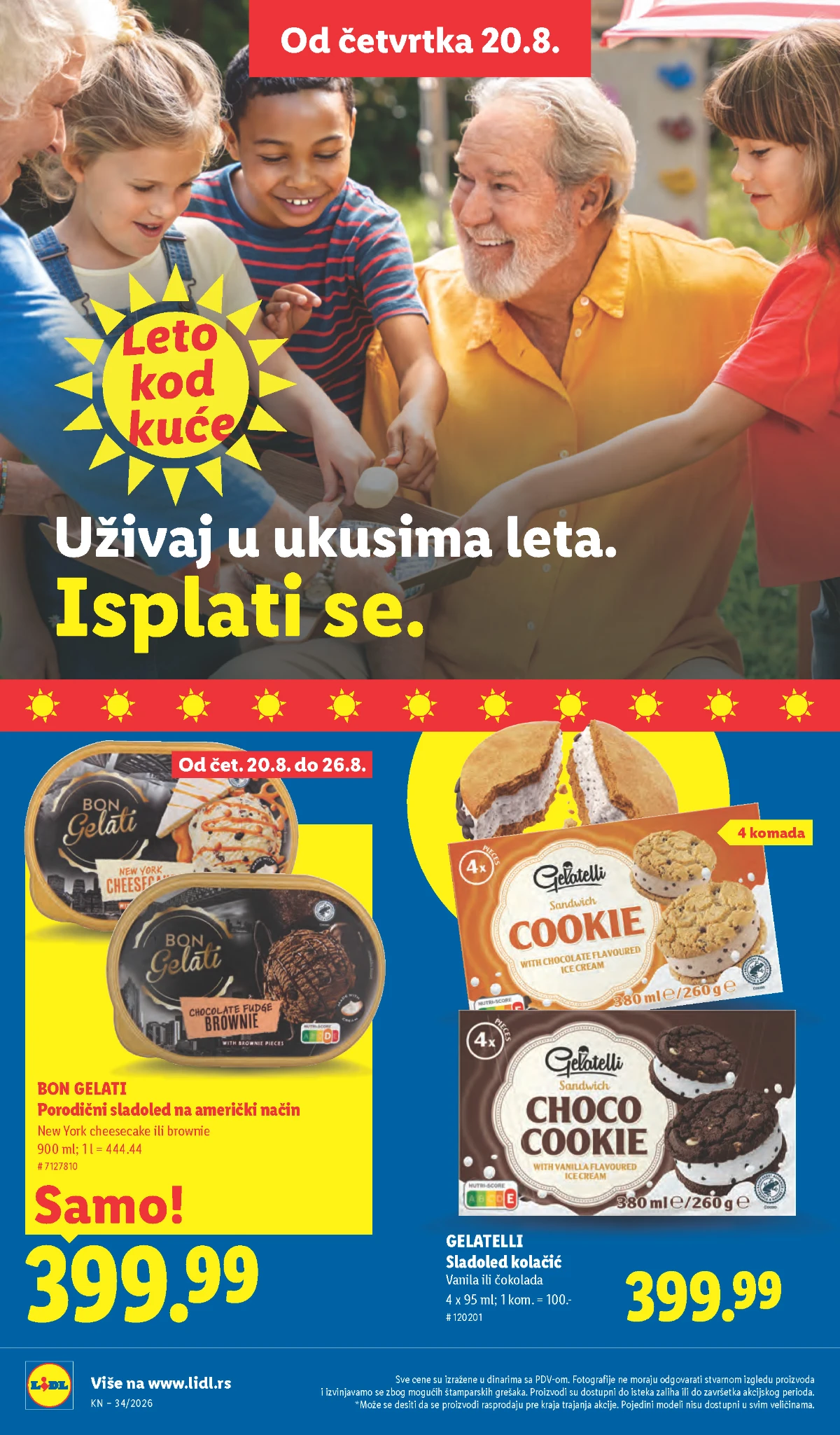 Lidl akcija od 20.08.2026. – Gelatelli sladoled kolačić i Bon Gelati porodični sladoled