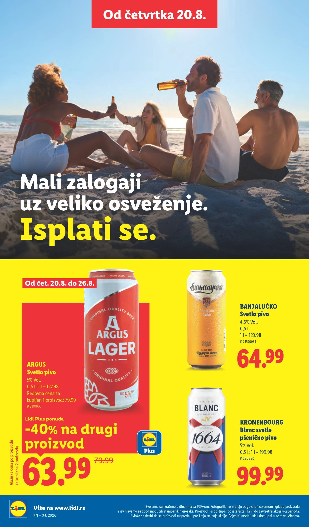 Lidl akcija od 20.08.2026. – Argus, Banjalučko i Kronenbourg Blanc pivo