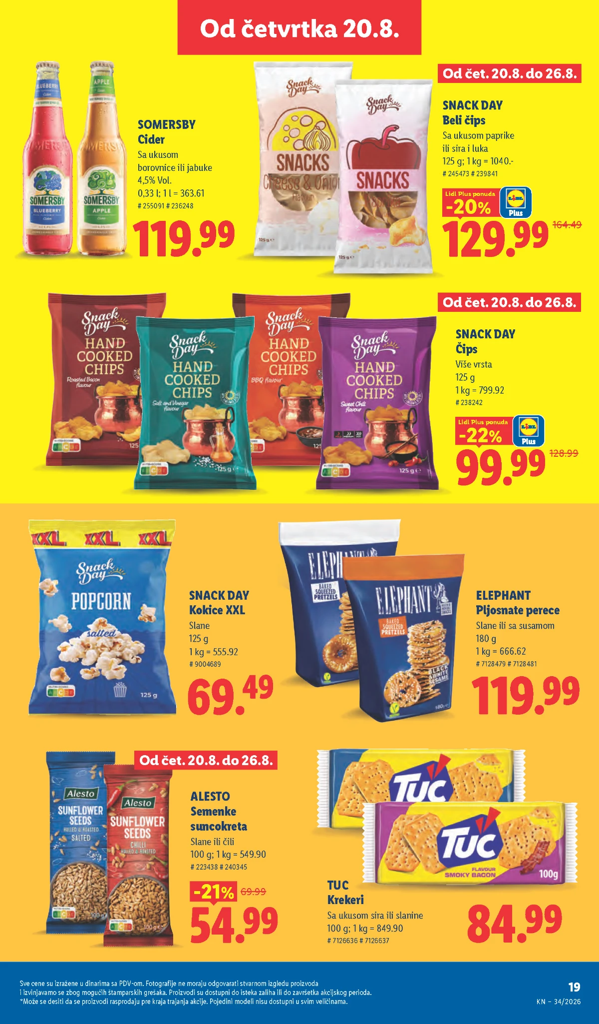 Lidl akcija od 20.08.2026. – Somersby, Snack Day čips i kokice, TUC, Elephant perece i Alesto semenke
