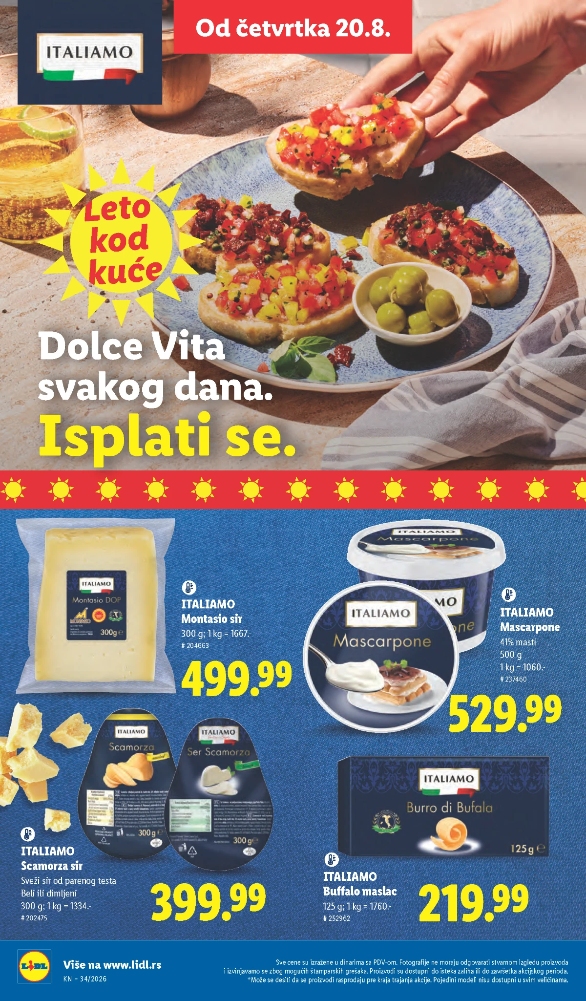 Lidl Italiamo ponuda od 20.08.2026. – Mascarpone, Scamorza, Montasio sir i Buffalo maslac