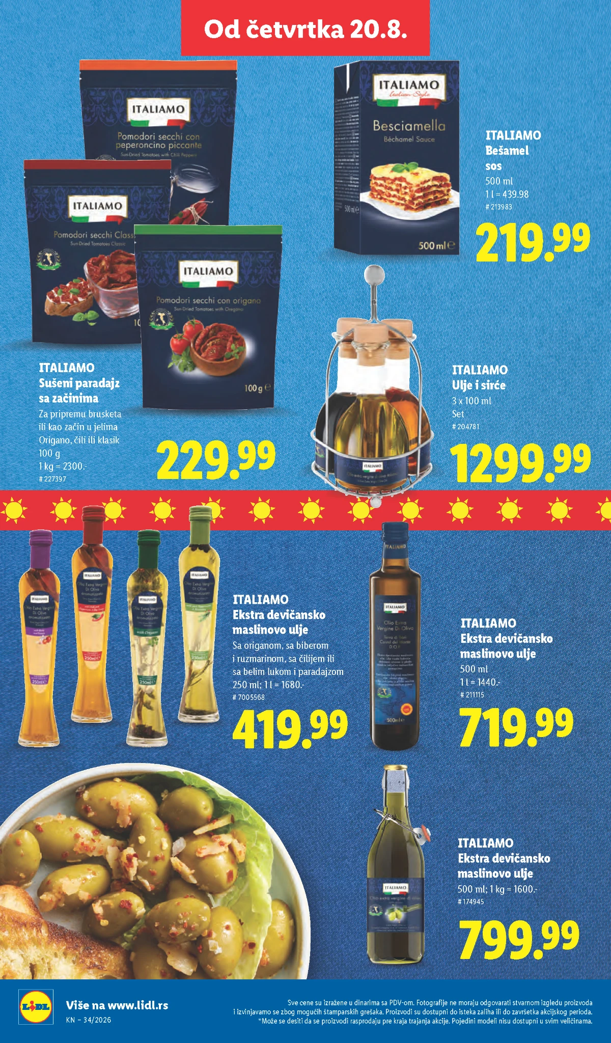Lidl Italiamo ponuda od 20.08.2026. – ekstra devičansko maslinovo ulje, sušeni paradajz i bešamel