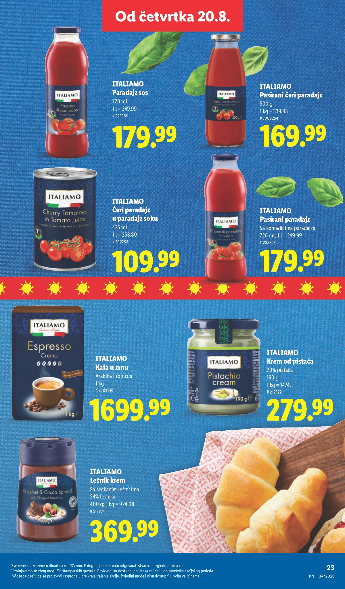 Lidl Italiamo ponuda od 20.08.2026. – paradajz sos, krem od pistaća, kafa u zrnu i lešnik krem