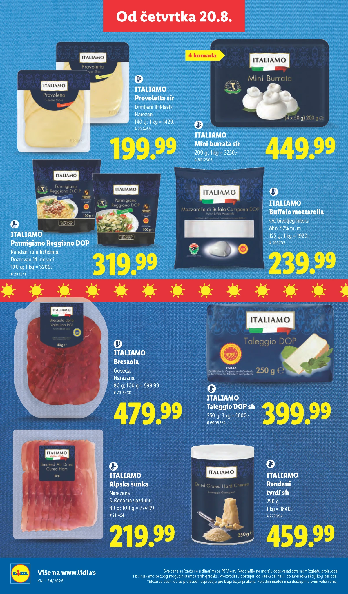 Lidl Italiamo ponuda od 20.08.2026. – Bresaola, Parmigiano Reggiano, Burrata, Buffalo mozzarella i Taleggio