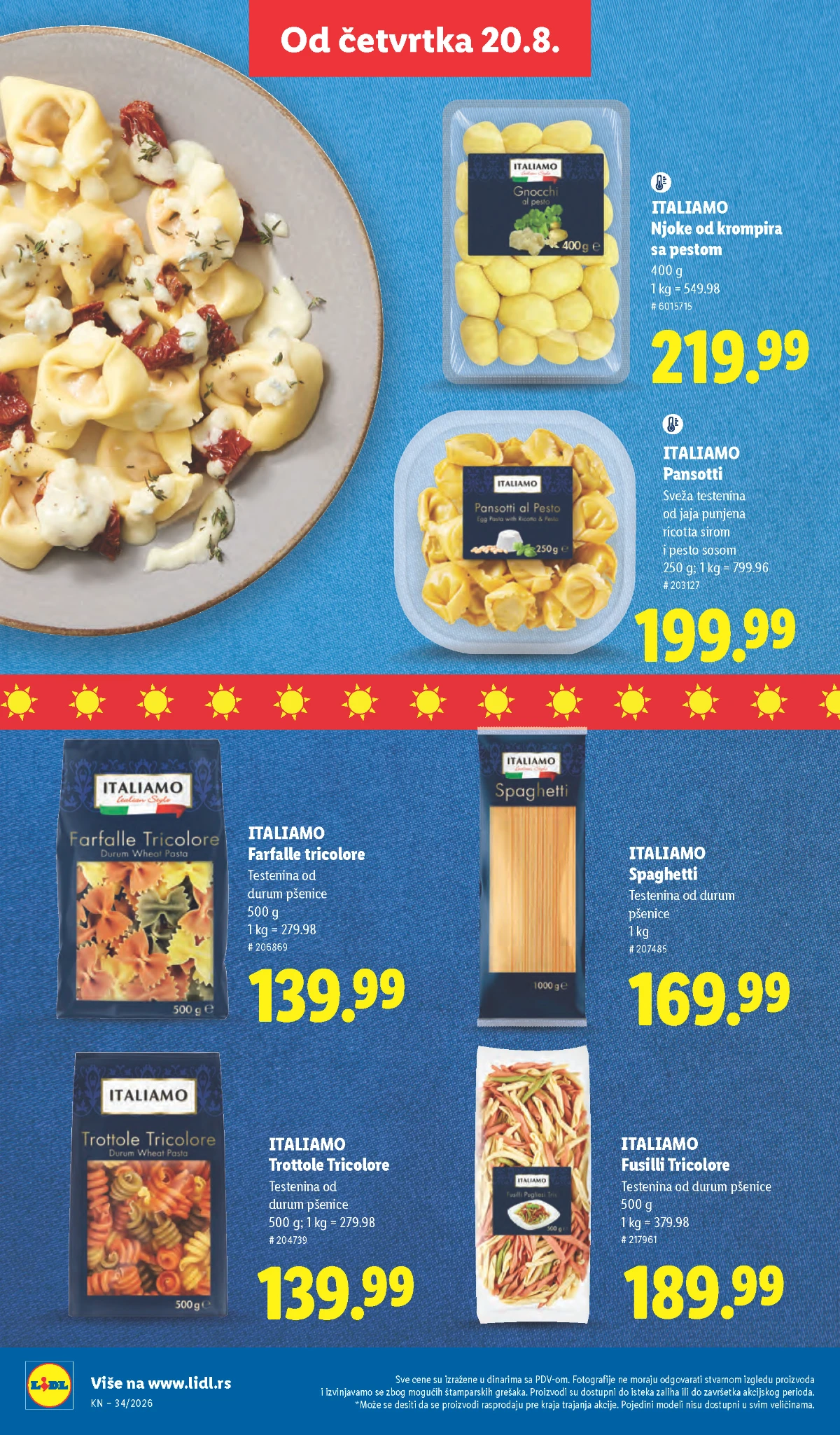 Lidl Italiamo ponuda od 20.08.2026. – špagete, Fusilli, Farfalle, Pansotti i njoke