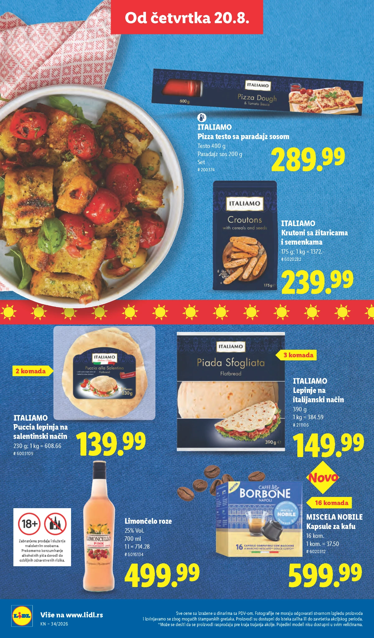 Lidl Italiamo ponuda od 20.08.2026. – lepinje, pizza testo, kapsule za kafu, krutoni i Puccia