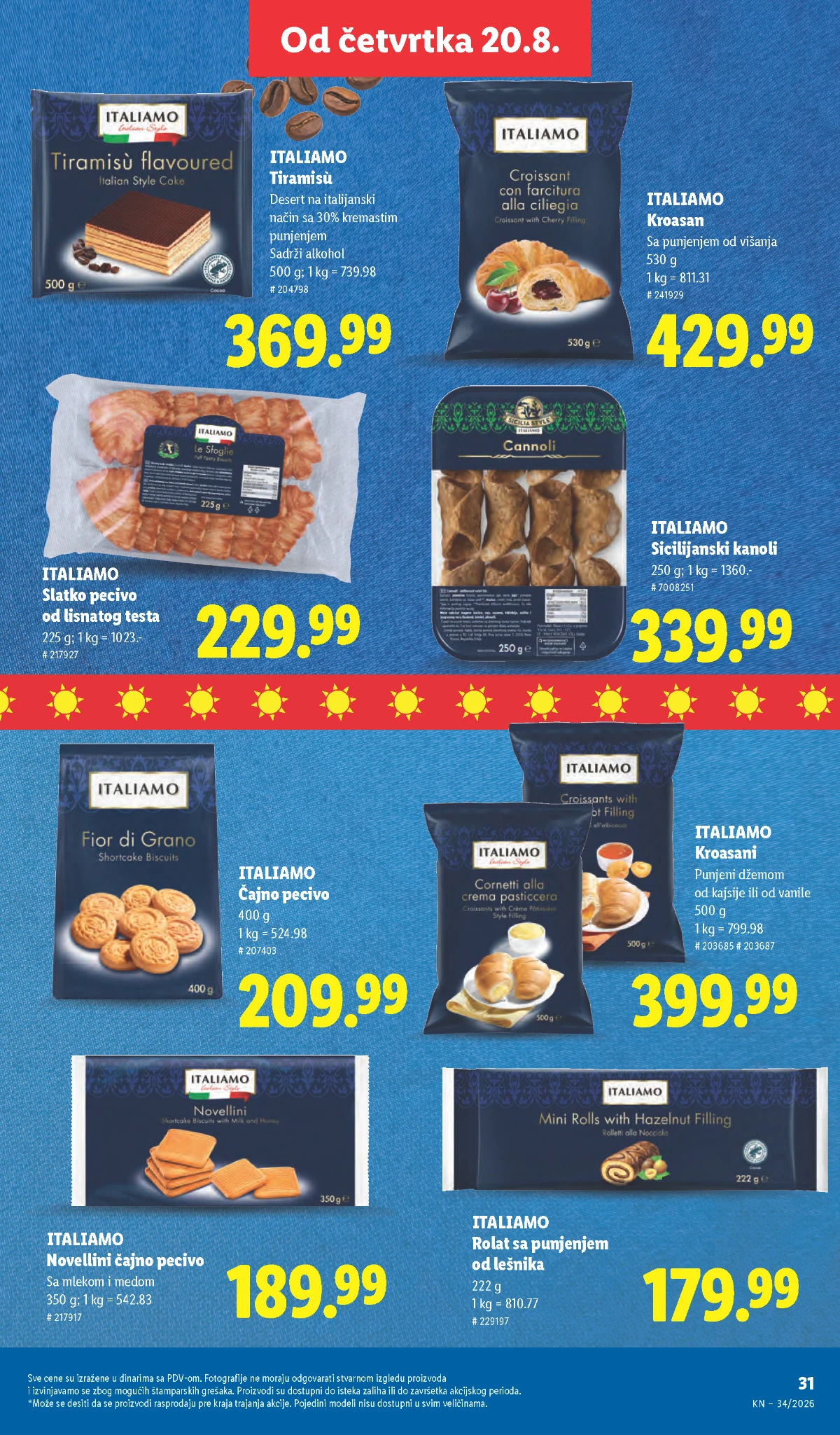 Lidl Italiamo ponuda od 20.08.2026. – kroasani, tiramisu, sicilijanski kanoli, čajno i slatko pecivo