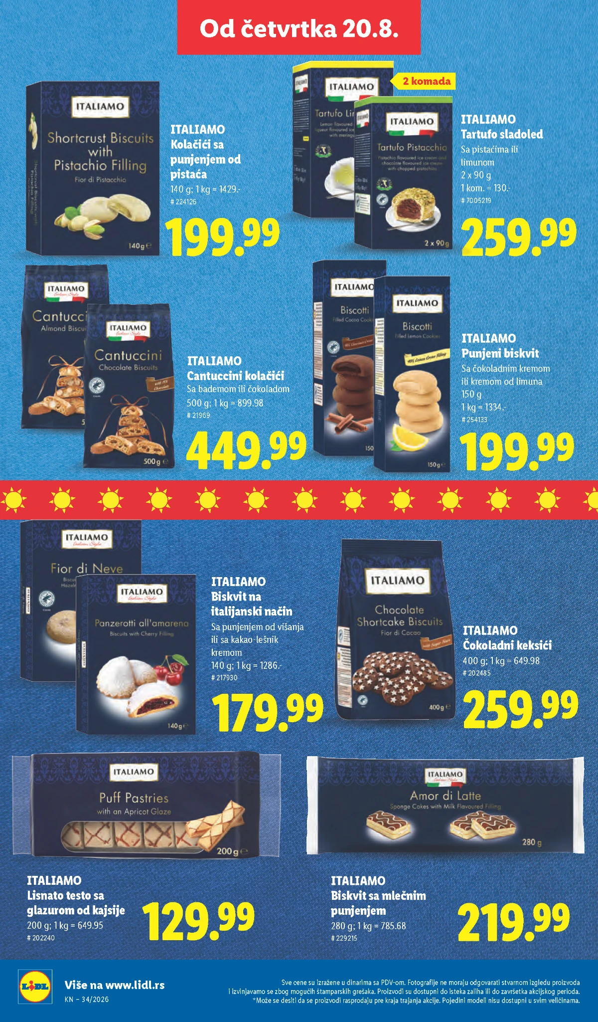 Lidl Italiamo ponuda od 20.08.2026. – Tartufo sladoled, Cantuccini, biskviti i kolačići sa pistaćima