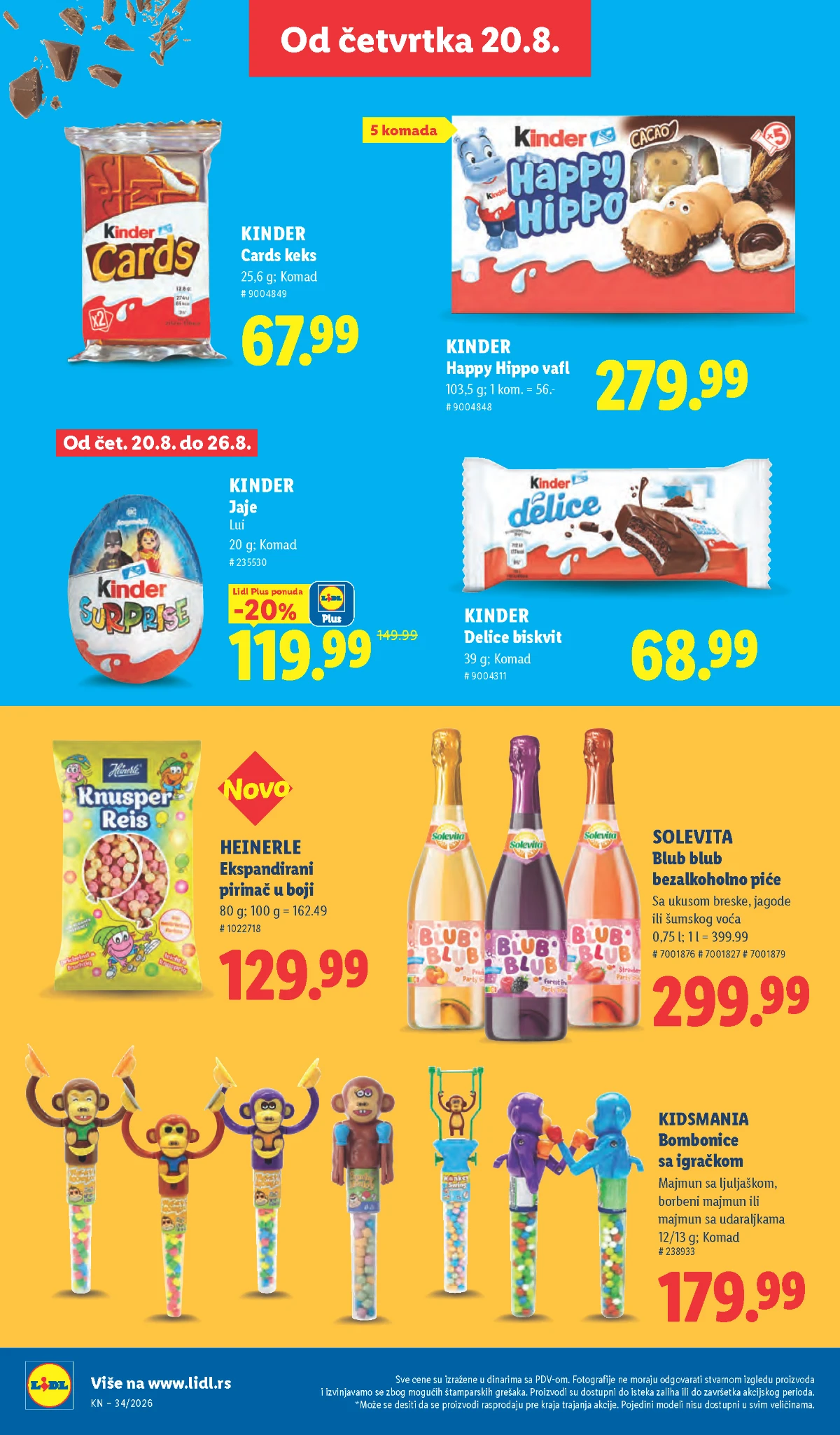 Lidl akcija od 20.08.2026. – Kinder jaje, Delice, Cards, Happy Hippo, Kidsmania i Solevita