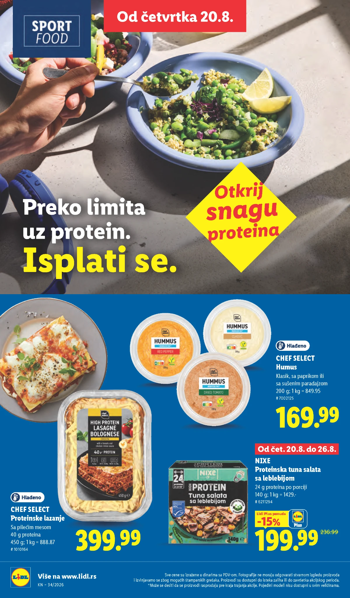 Lidl proteinska ponuda od 20.08.2026. – Nixe tuna salata, Chef Select proteinske lazanje i humus