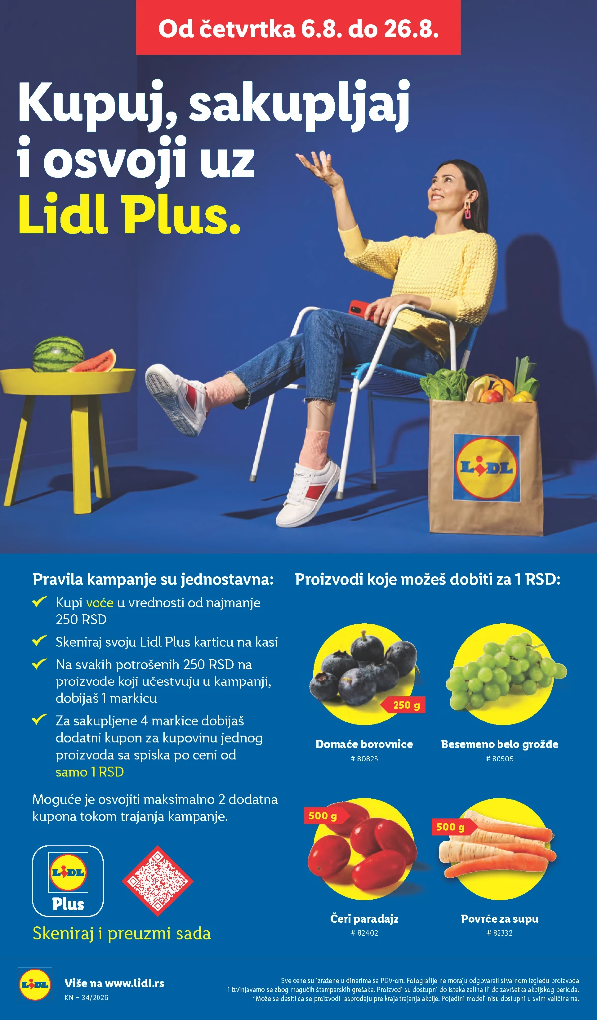 Lidl Plus kampanja do 26.08.2026. – sakupljanje markica za voće i proizvodi za 1 dinar