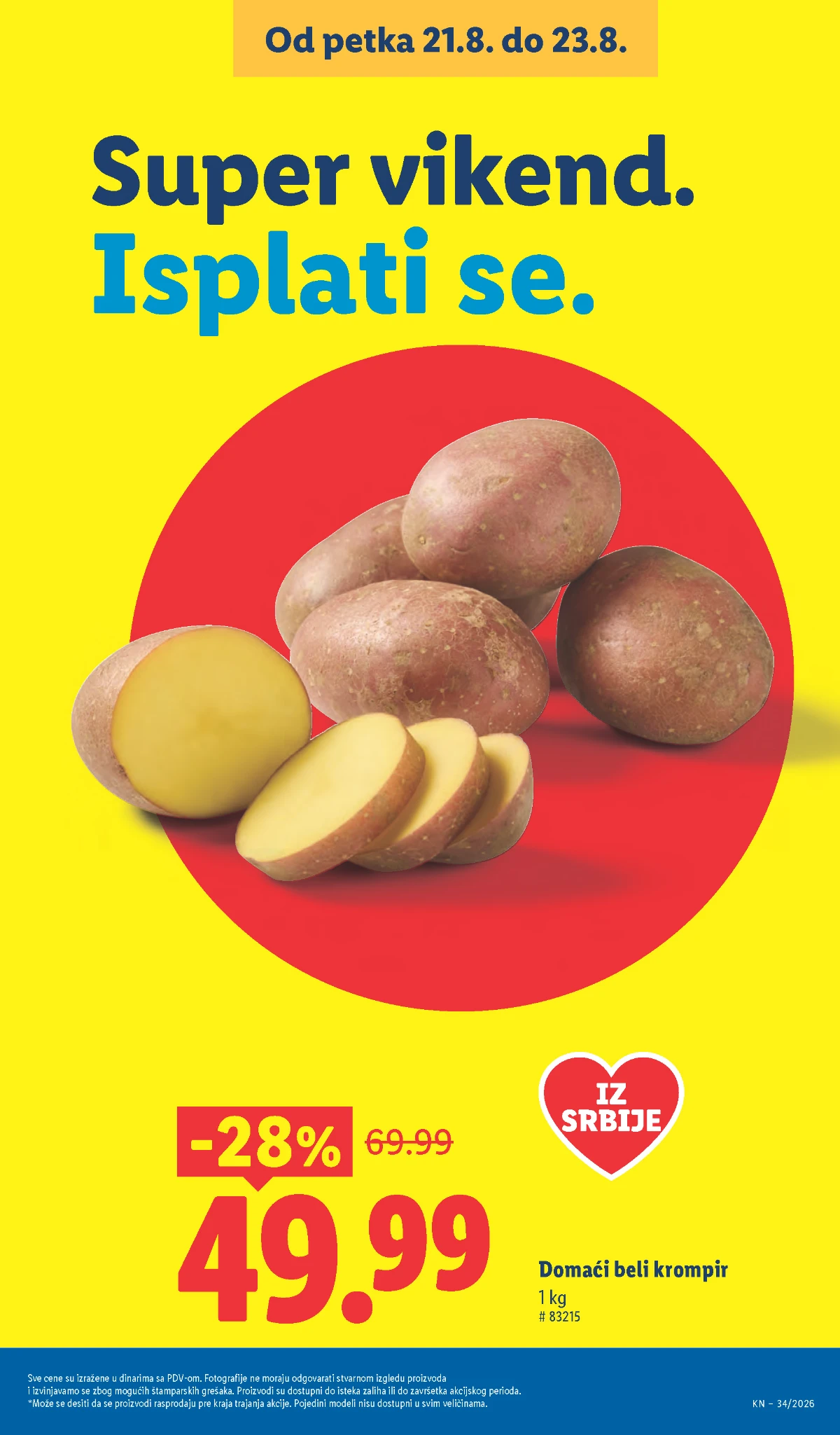 Lidl Super vikend od 21.08. do 23.08.2026. – domaći beli krompir uz popust od 28%
