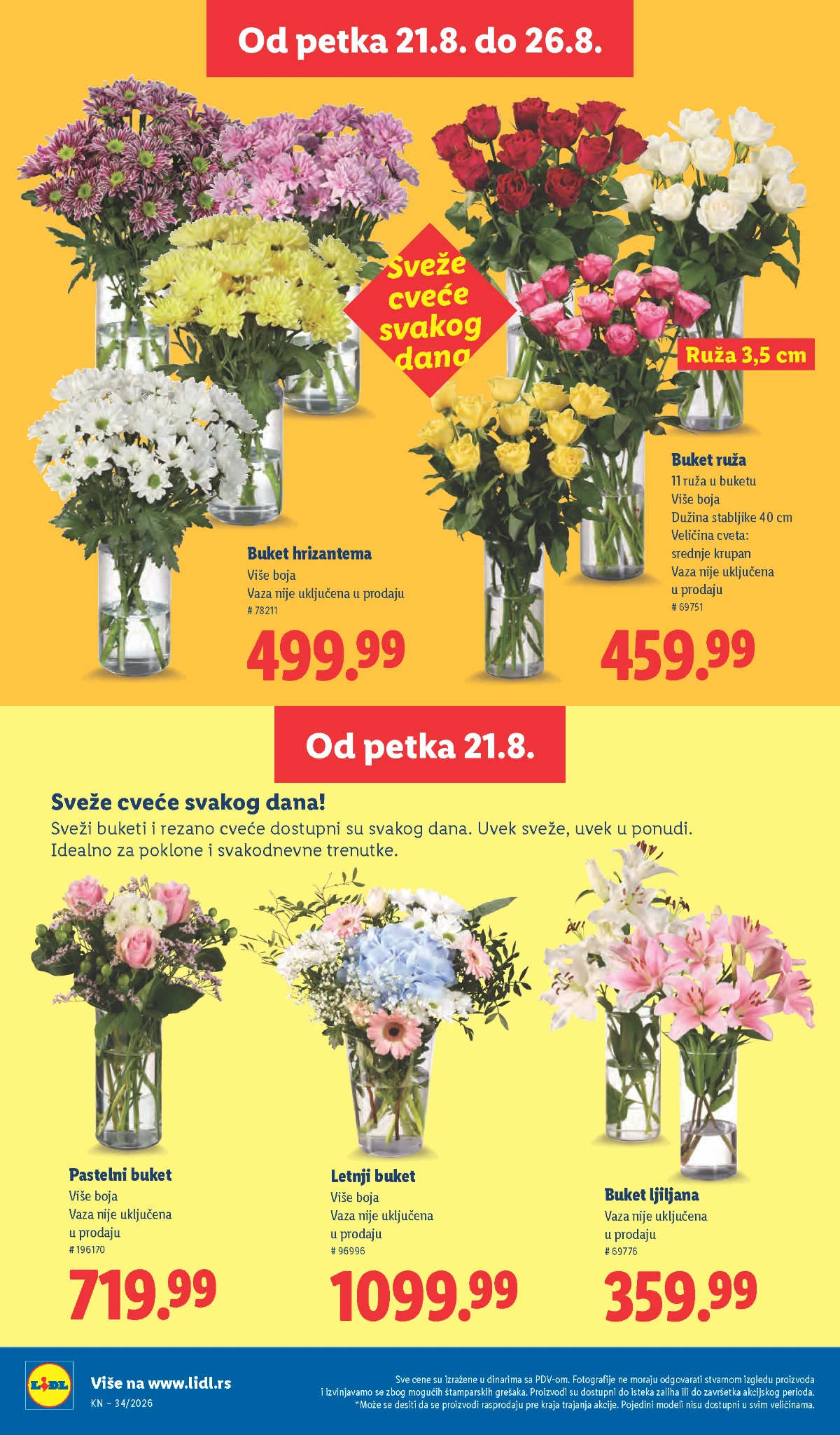 Lidl ponuda cveća od 21.08.2026. – buket ruža, hrizantema, ljiljana i letnji buketi