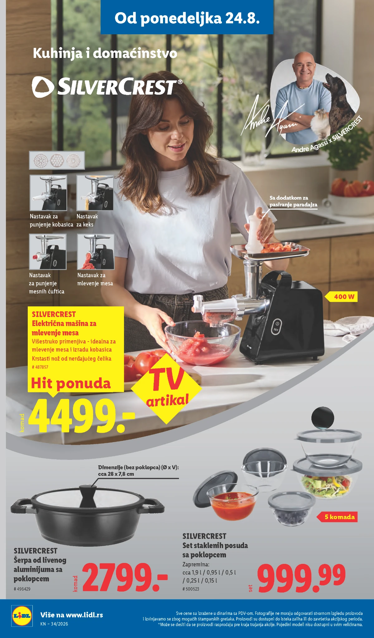 Lidl Silvercrest od 24.08.2026. – električna mašina za mlevenje mesa, šerpa i staklene posude