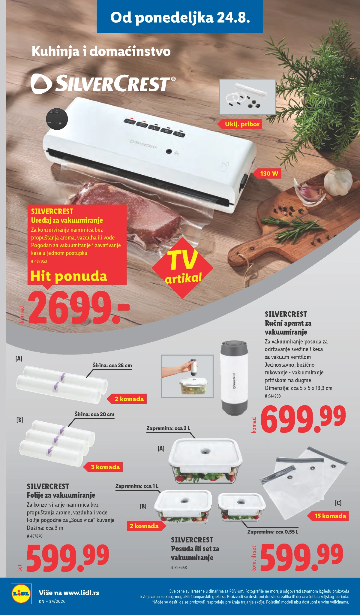Lidl Silvercrest od 24.08.2026. – uređaj za vakuumiranje, ručni vakuum aparat, posude i folije
