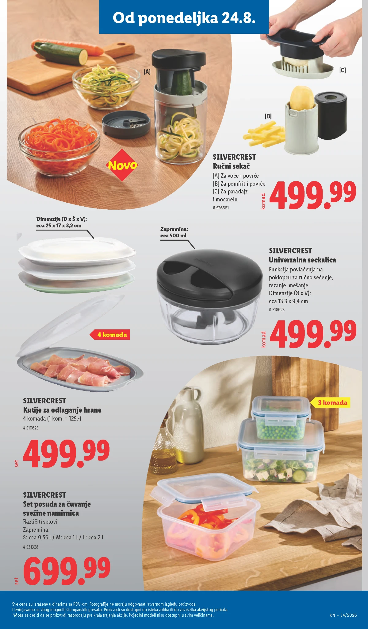 Lidl Silvercrest od 24.08.2026. – ručni sekači, univerzalna seckalica i posude za čuvanje hrane