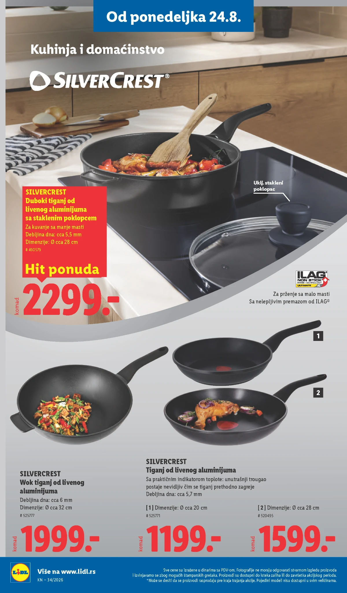 Lidl Silvercrest od 24.08.2026. – wok tiganj, duboki tiganj i tiganji od livenog aluminijuma