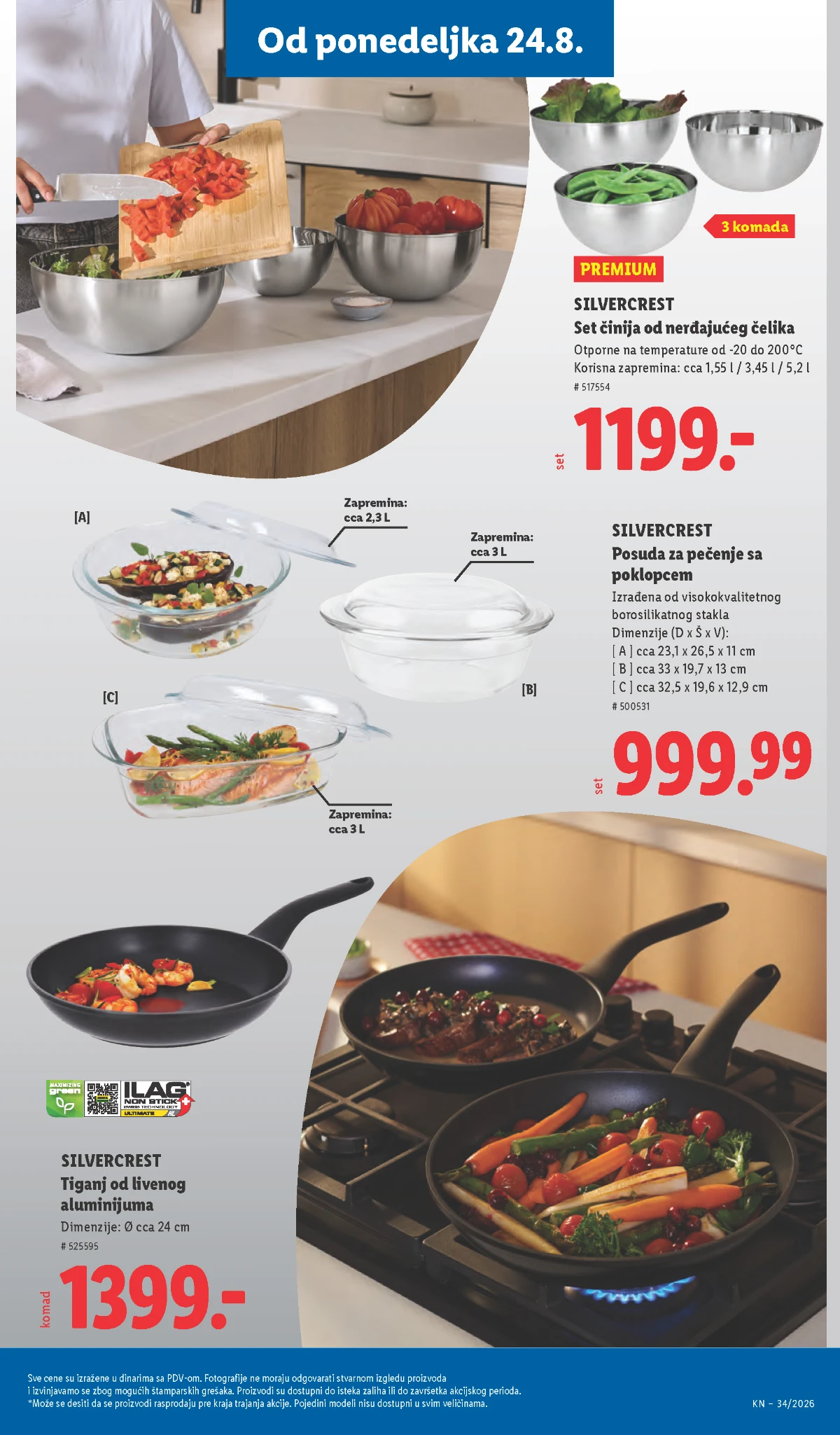 Lidl Silvercrest od 24.08.2026. – tiganj od livenog aluminijuma, posuda za pečenje i set činija