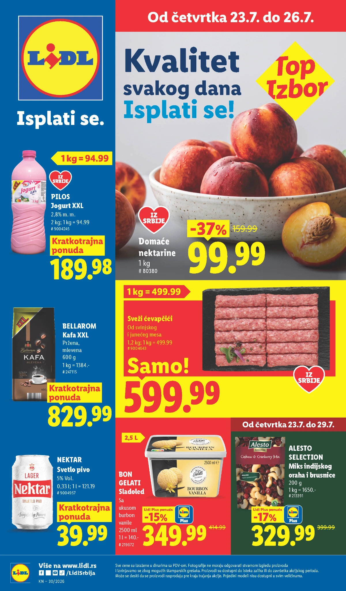 Lidl katalog od 23. do 29.07.2026. – Lidl Plus ponude, Lidlova pijaca i popusti do 57% na prehranu i proizvode za domaćinstvo