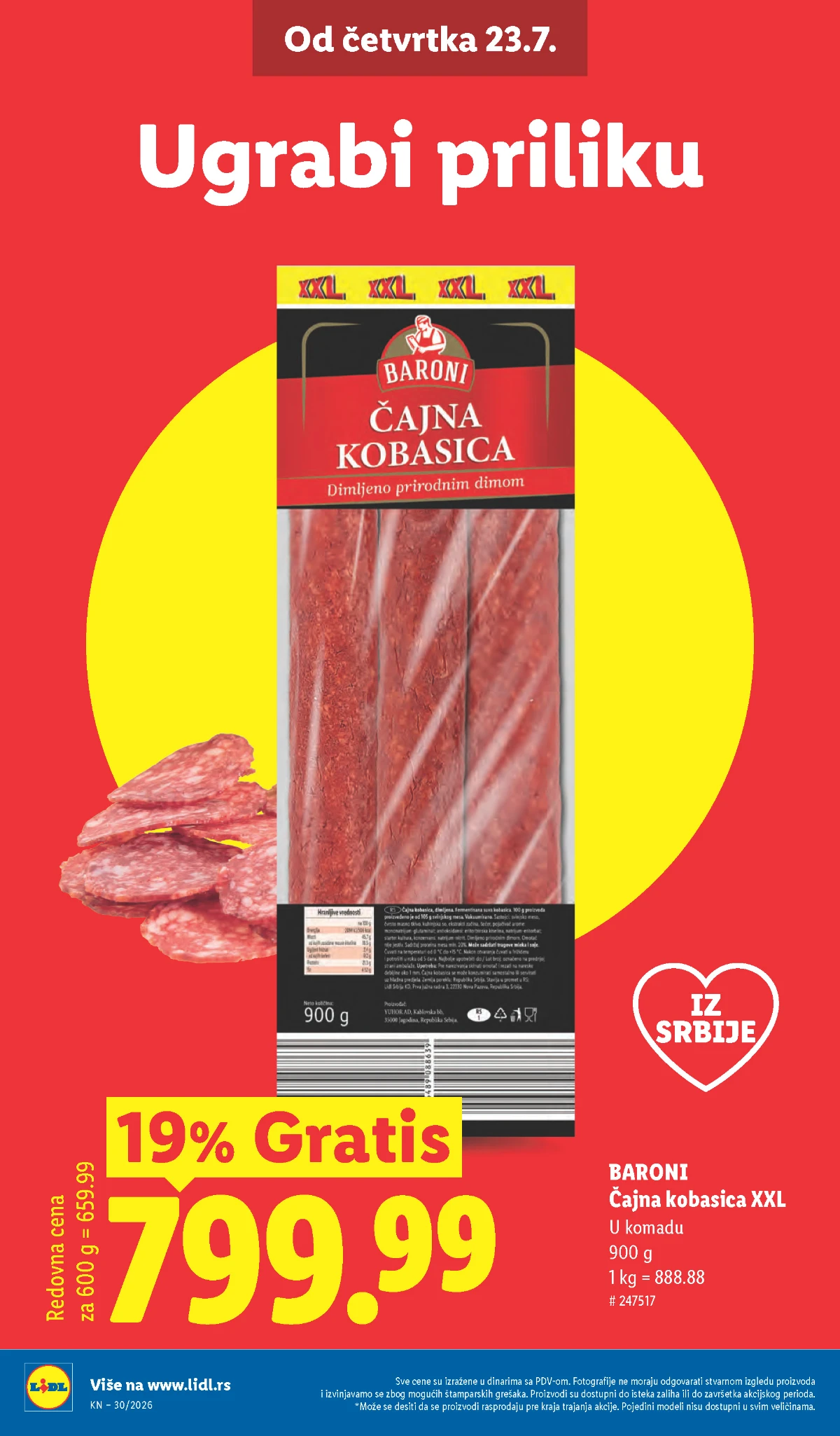 Lidl katalog – Pikok budimska kobasica XXL 250 g uz 25% gratis po ceni od 299,98 dinara