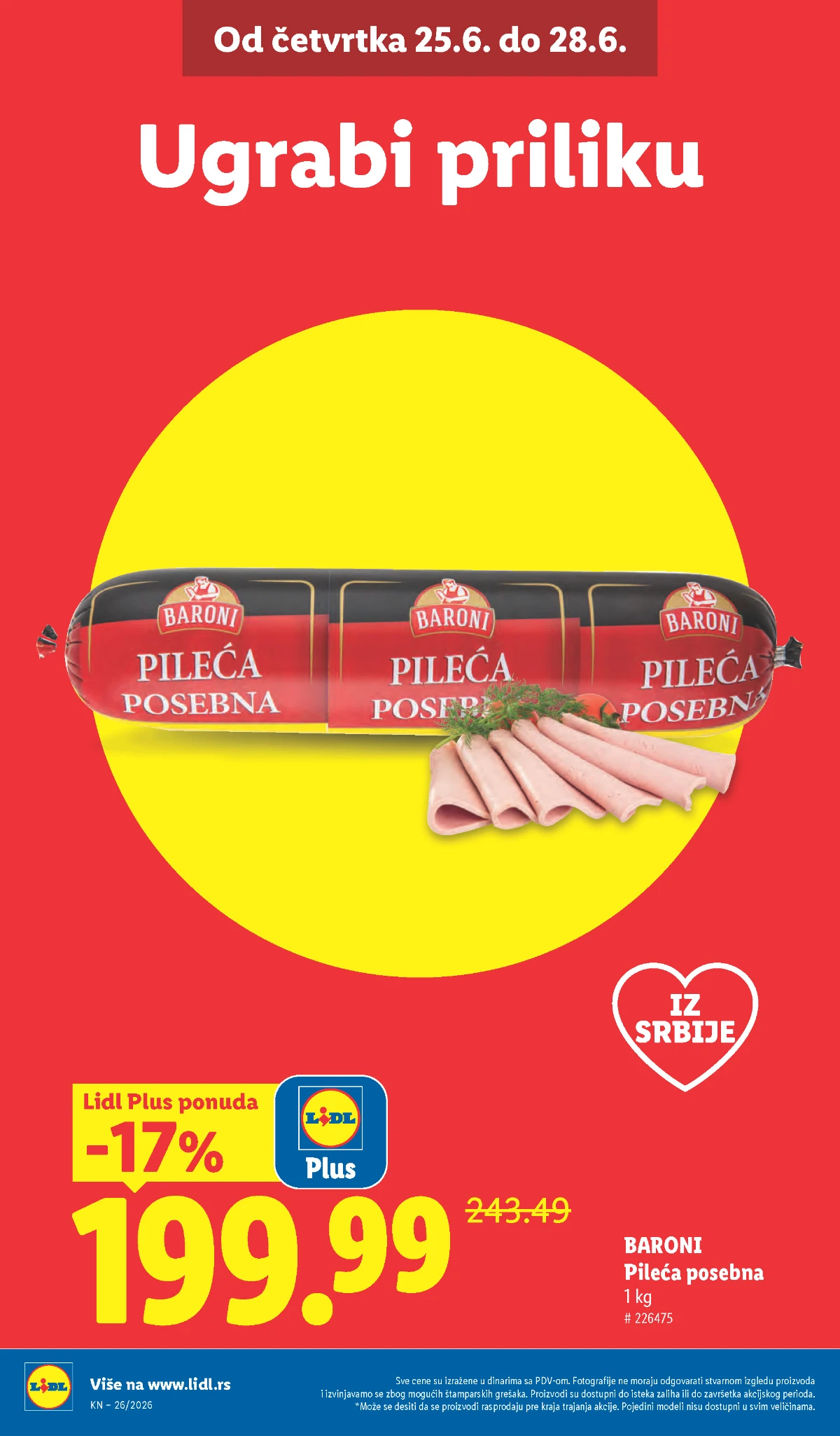 Lidl Plus akcija na Baroni proizvode Baroni pileća posebna na Lidl Plus akciji do 01.07.2026