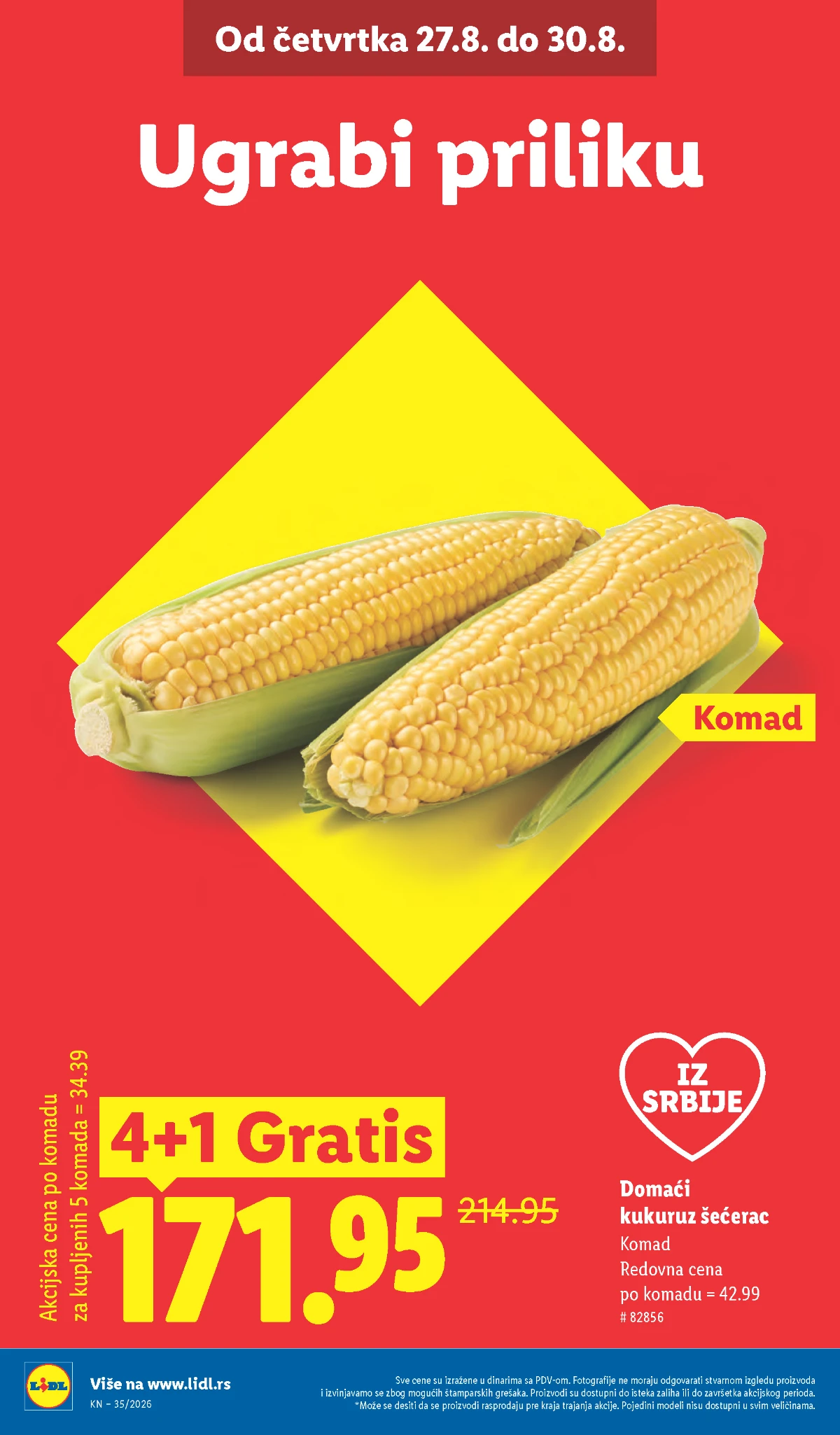 Lidl katalog strana 2 – domaći kukuruz šećerac 4+1 gratis za 171,95 RSD